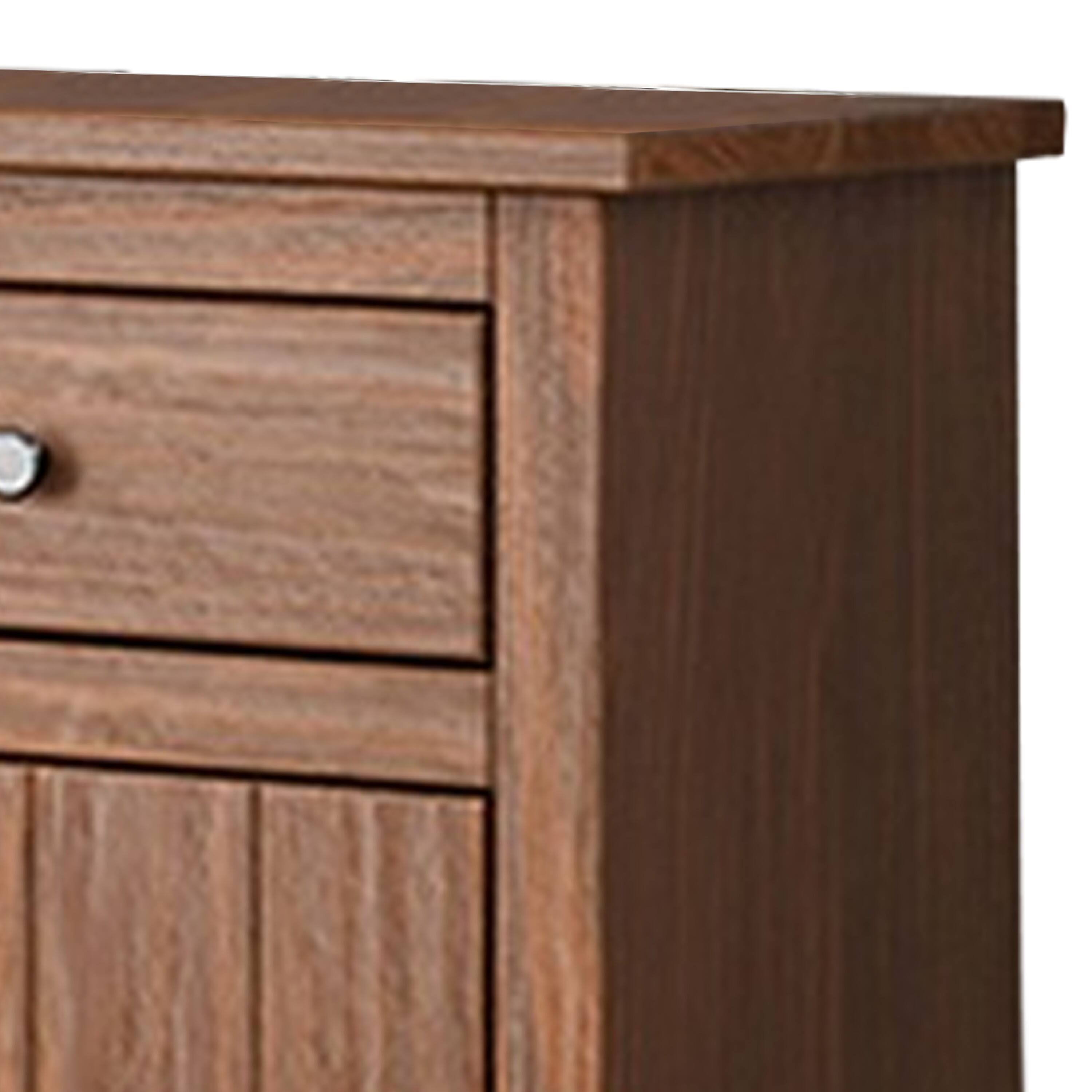 Alt View 1. Manhattan Lane - Stav Nightstand, 1 Drawer and Door, 25 Inch, Plank Style,  Solid Wood - Mahogany Brown, Black.