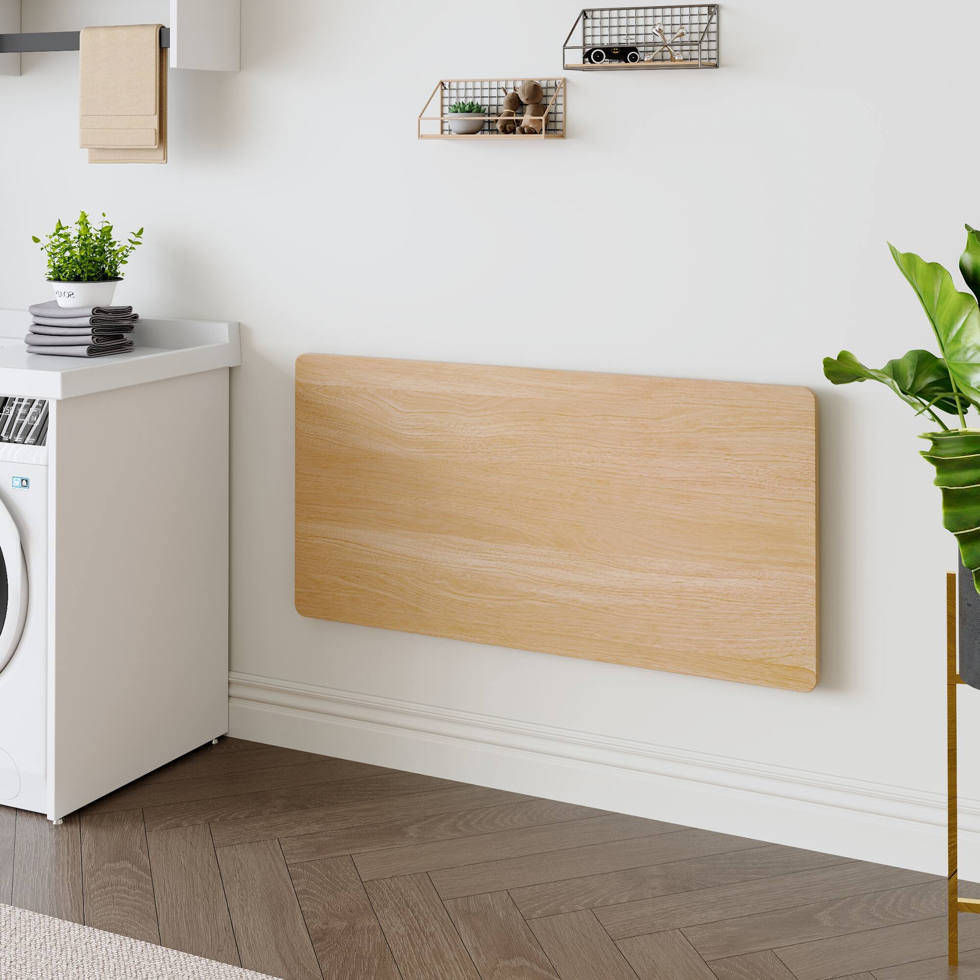 Angle. Anysun - Laundry Room Folding Table – Wall Mounted Folding Table for Small Spaces, Fold-Down Desk & Workbench, 45" x 22" x 6.5" - Burly Wood.