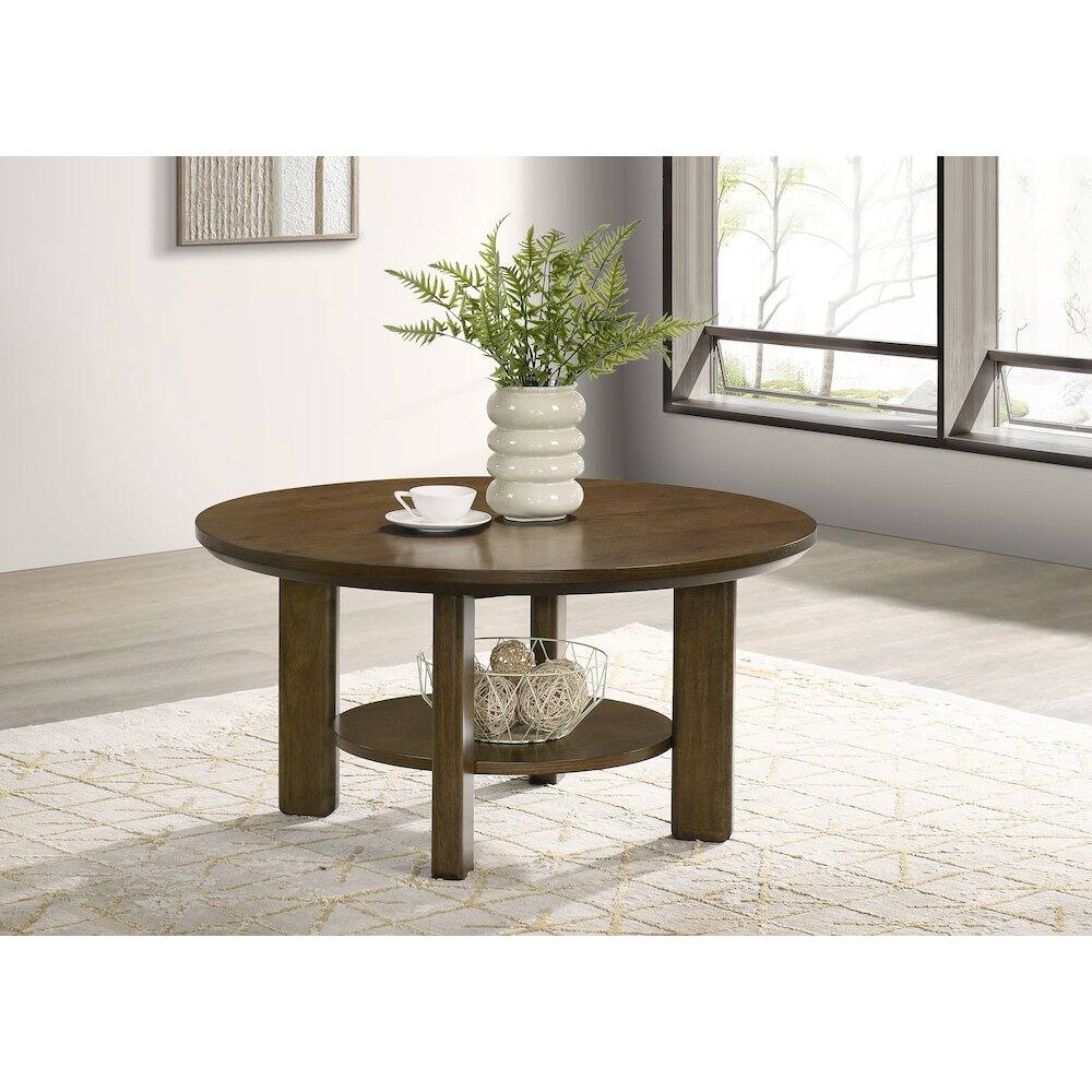 Angle. Coaster Co. of America - Ottowa 36-inch Round Wood Cocktail Coffee Table Brown - Brown.