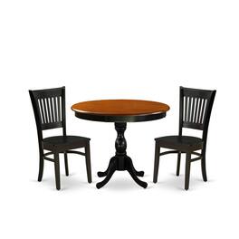 East West Furniture - 3-Piece Mid Century Dining Set Include a Modern Dining Table and 2 Dining Chairs with Slatted Back - Multi-Color