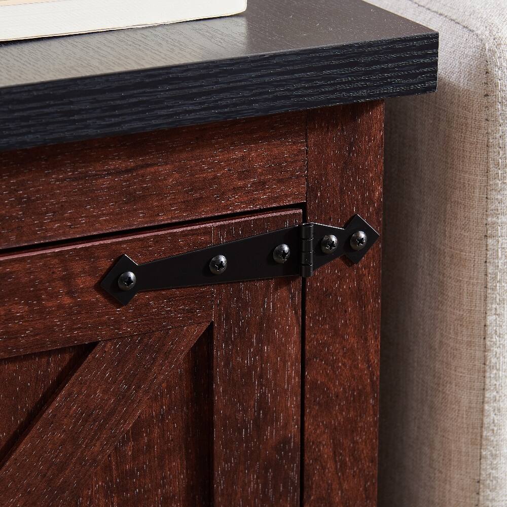 Alt View 4. Loheer - Loheer Farmhouse End Table Rustic Nightstand Oak Side Table with Barn Door Adjustable Shelf for Living Room Bedroom - Oak.