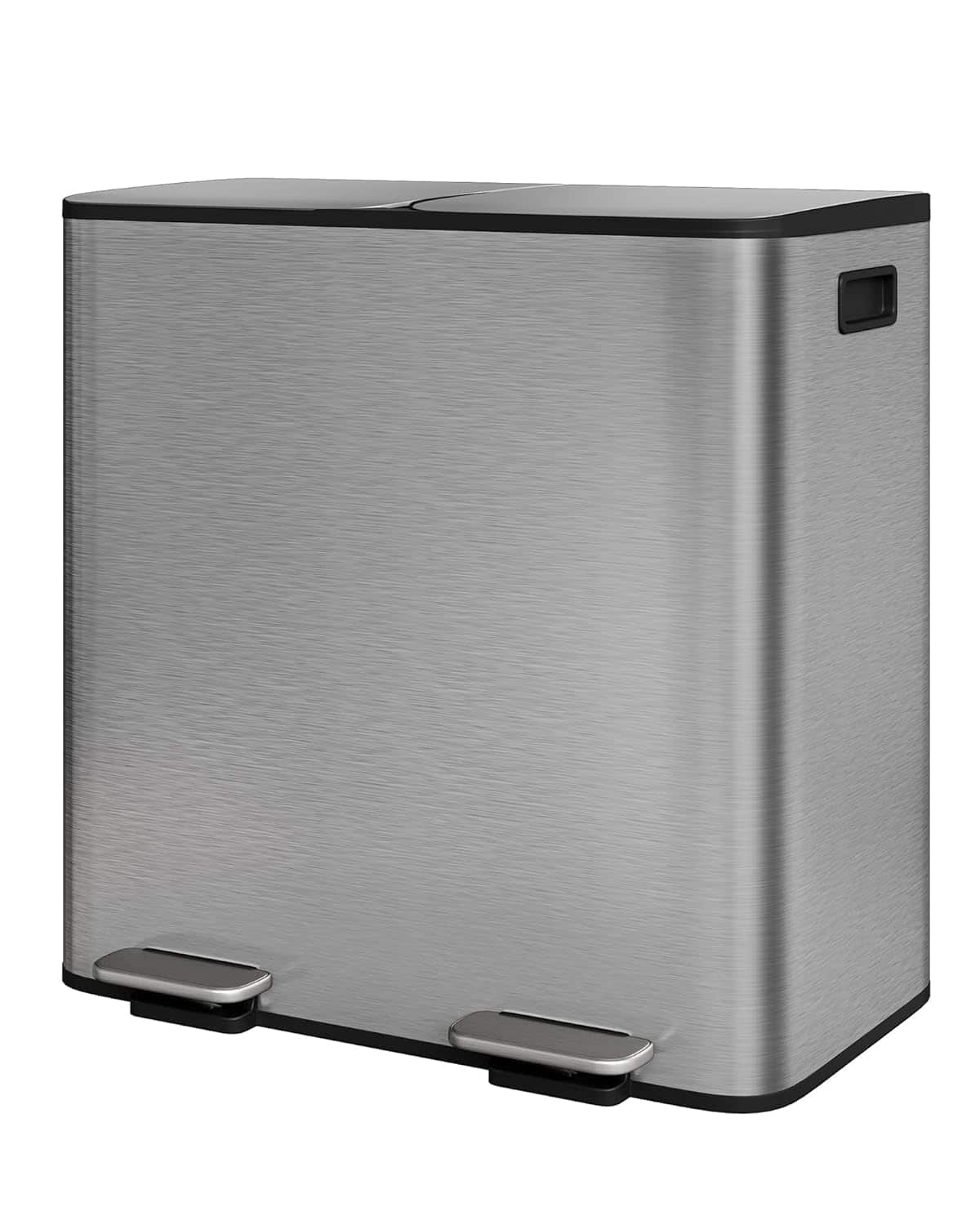 Acekool - 2x10.6 Gal Stainless Steel Dual Trash Can with Step-On Pedal, Slow Drop Lid & Removable Buckets - Gray