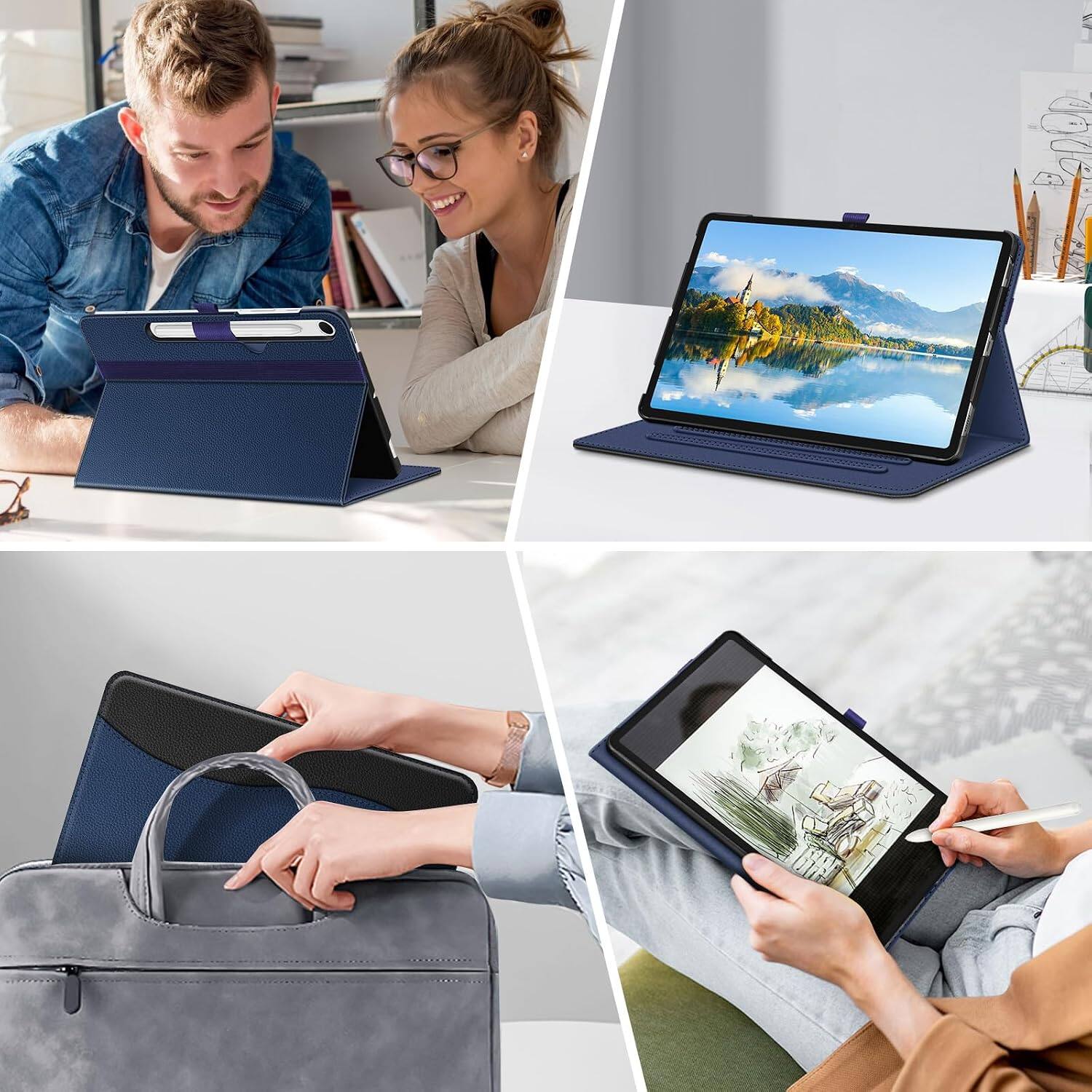 Alt View 3. Fintie - Multi-Angle Case for Samsung Galaxy Tab S10 Lite/ Tab S10 FE/ Tab S9 FE/ Tab S9, With Front Card Pocket, Auto Wake/Sleep - Navy.