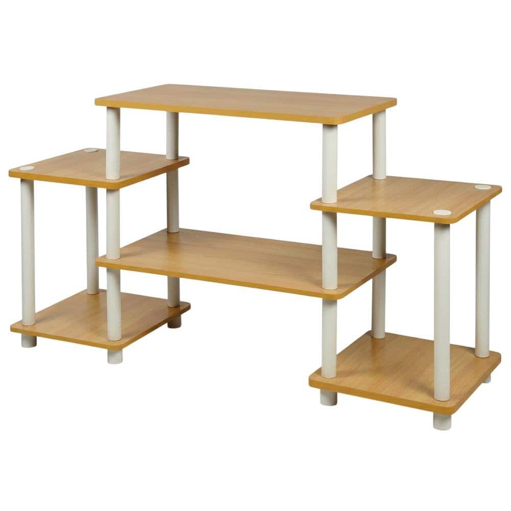 FurniFact - Beech and White No Tools Entertainment Center with Modern Design - Beech/White