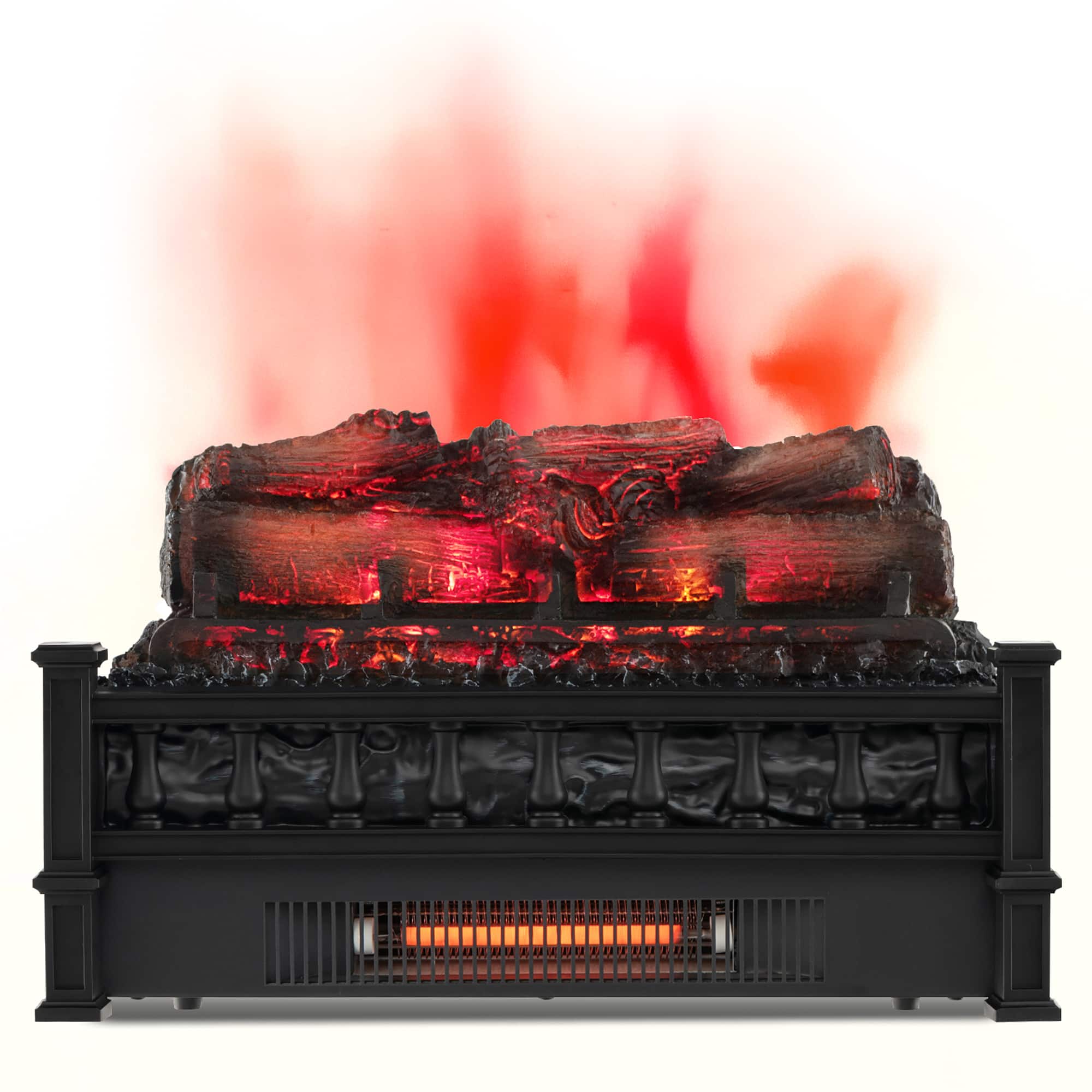 Front. Gymax - Gymax 20'' Infrared Quartz Electric Fireplace Heater W/ Pinewood Ember Bed Thermostat - Black.