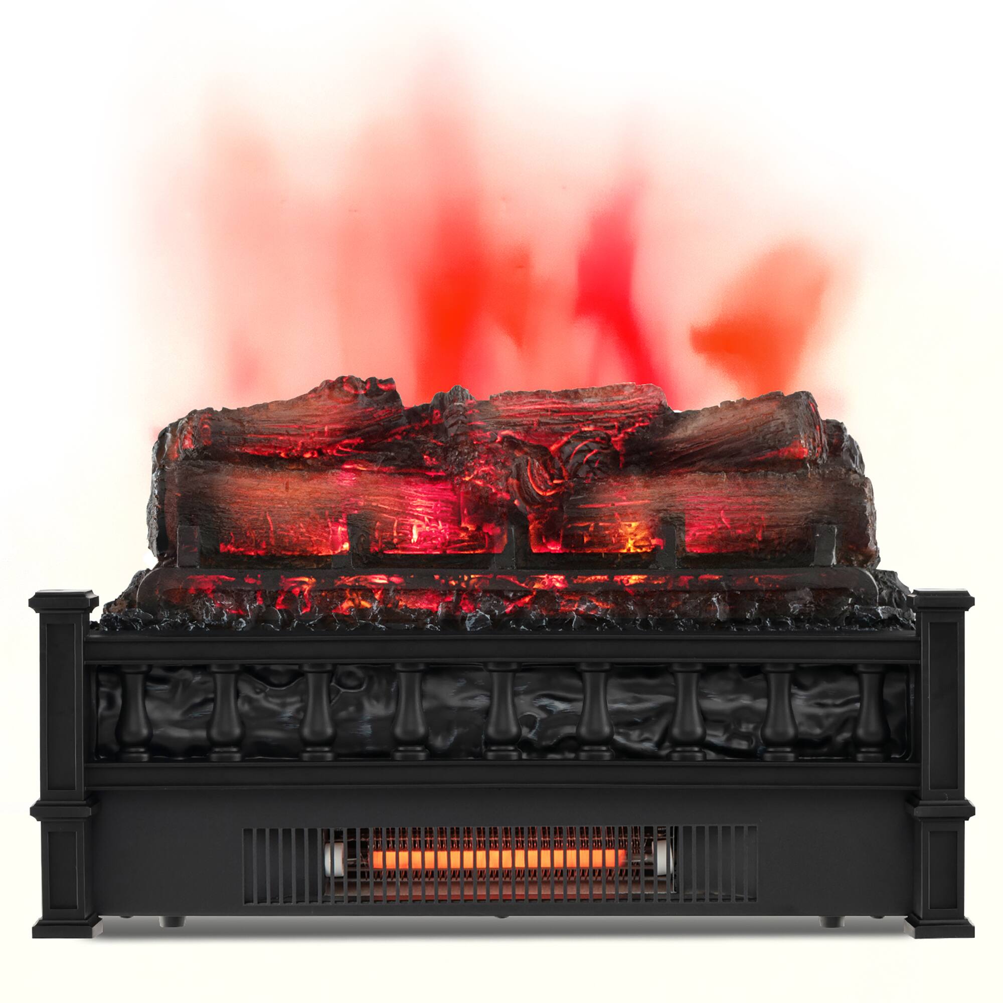 Front. Gymax - Gymax 20'' Infrared Quartz Electric Fireplace Heater W/ Pinewood Ember Bed Thermostat - Black.