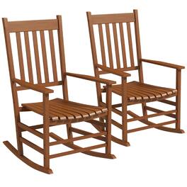 Outsunny - Outdoor Rocking Chair Set of 2, Patio Rocking Chair with Smooth Curves, High Density Wooden Rockers - Teak