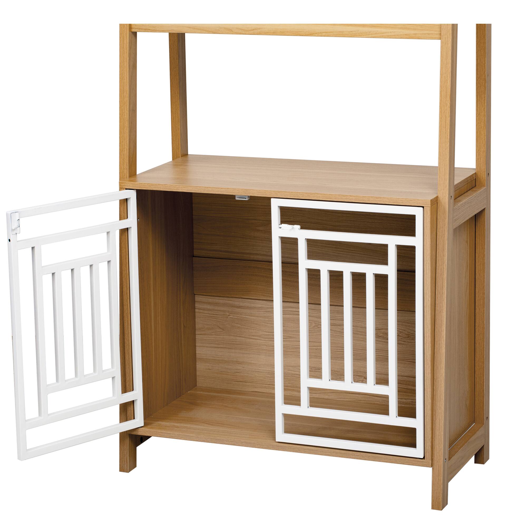 Alt View 5. Spaco - Spaco 32.5"L 2 IN 1 Dog Kennel Bookshelf Combo, Modern Wood Storage Ladder for Small Dogs 50lbs - Ancient Oak.