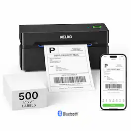 Nelko - PL80E Bluetooth Thermal Shipping Label Printer with 500 4x6 Labels - Black