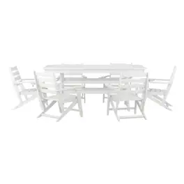 Flash Furniture - Tolleson Commercial 7 Piece Adirondack Dining Set with 72" Rectangle Indoor/Outdoor Recycled HDPE Table and 6 Chairs wit - White