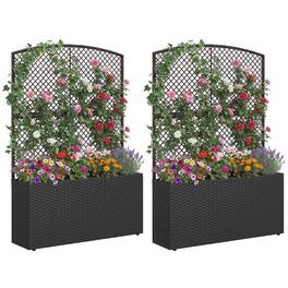 Costway - 2 PCS 58" Raised Garden Bed with Trellis, Wicker Planter Box with Privacy Screen - Black
