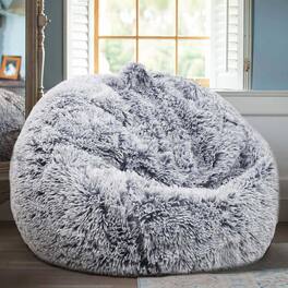 PO3TICJUNKI3 - Fluffy Stuffed Animal Storage Bean Bag Chair Cover no Filler Faux Comfy For Organizing Plush Toys Or Textil - Gray