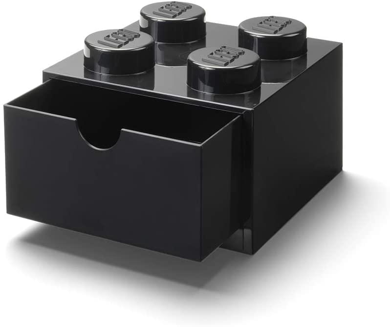 Front. Room Copenhagen - LEGO Desk Drawer 4 Knobs Stackable Storage Box | Black - Black.