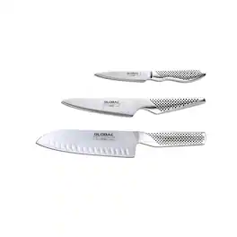 Global - 3 Piece Knife Set with Santoku - Hollow Ground, Utility and Paring Knife - Silver