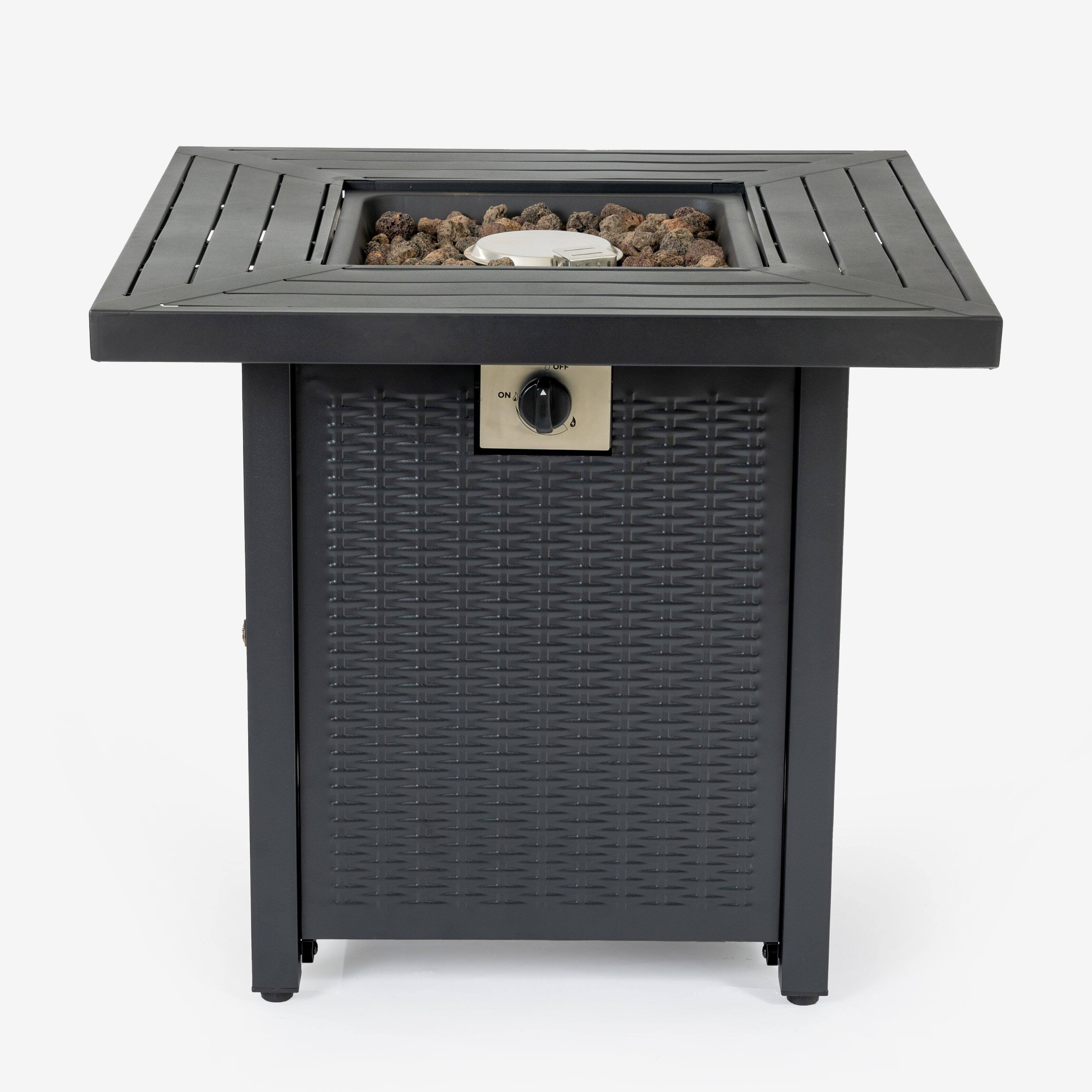 Angle. COWLOWN - 28in Iron Square Propane Fire Pit Table Black Finish Durable Outdoor Design for Patio Deck Garden or Backyard Use.