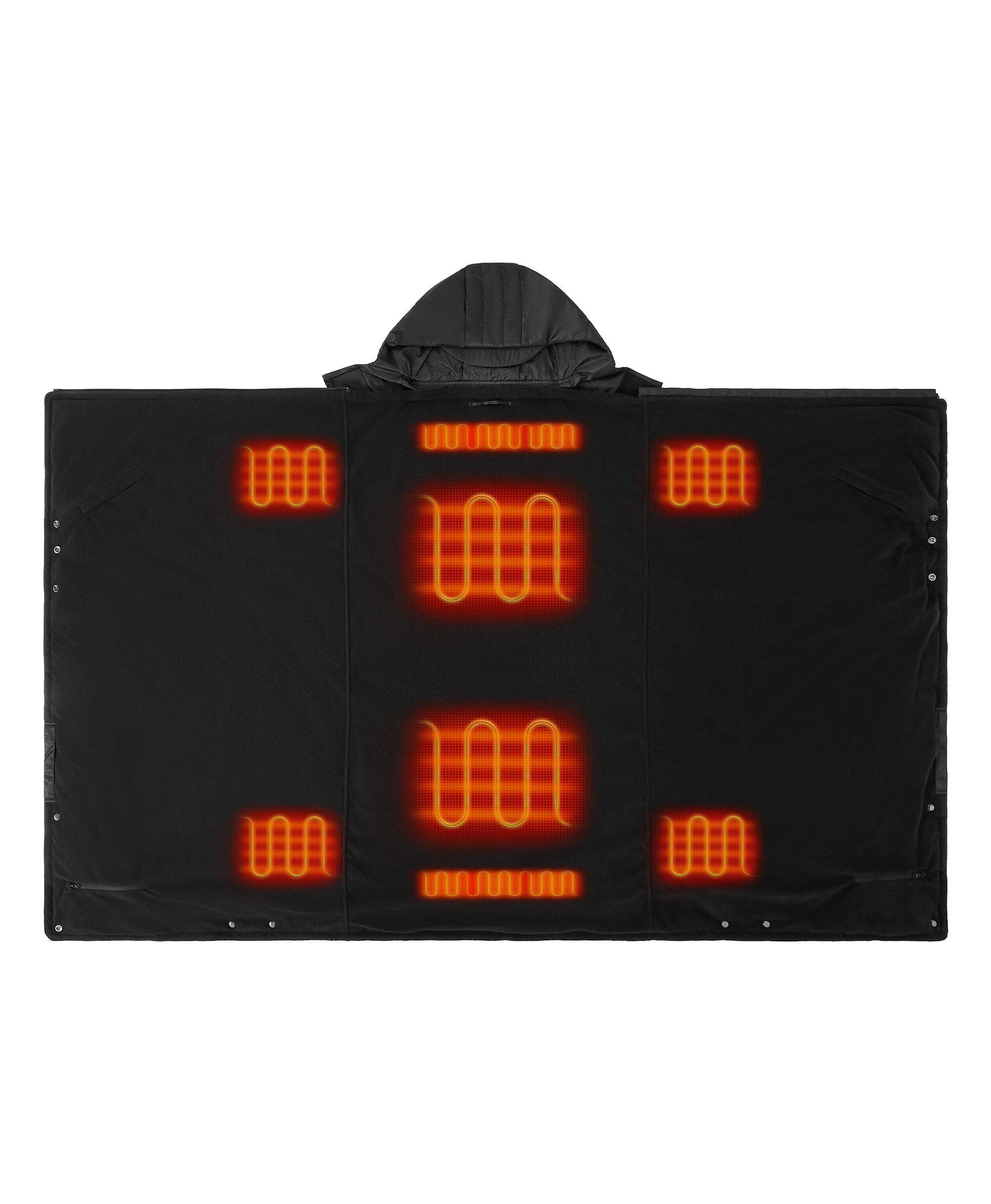 Angle. ororo - Heated Dual Control Poncho Blanket - Black.