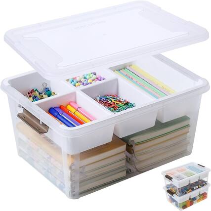 Front. RTMB - Organize beads, tools, sewing, and playdoh with this 17 QT plastic storage box.