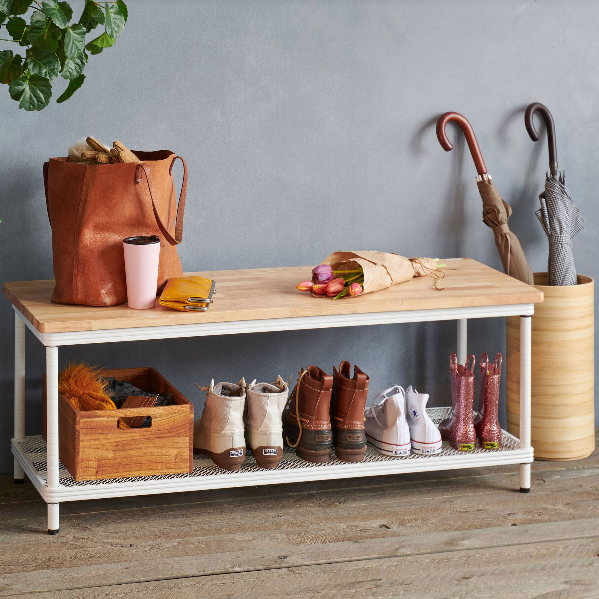 Alt View 5. Design Ideas - Design Ideas MeshWorks 2 Tier Wood Top Metal Storage Shelving Unit Rack, White - White.