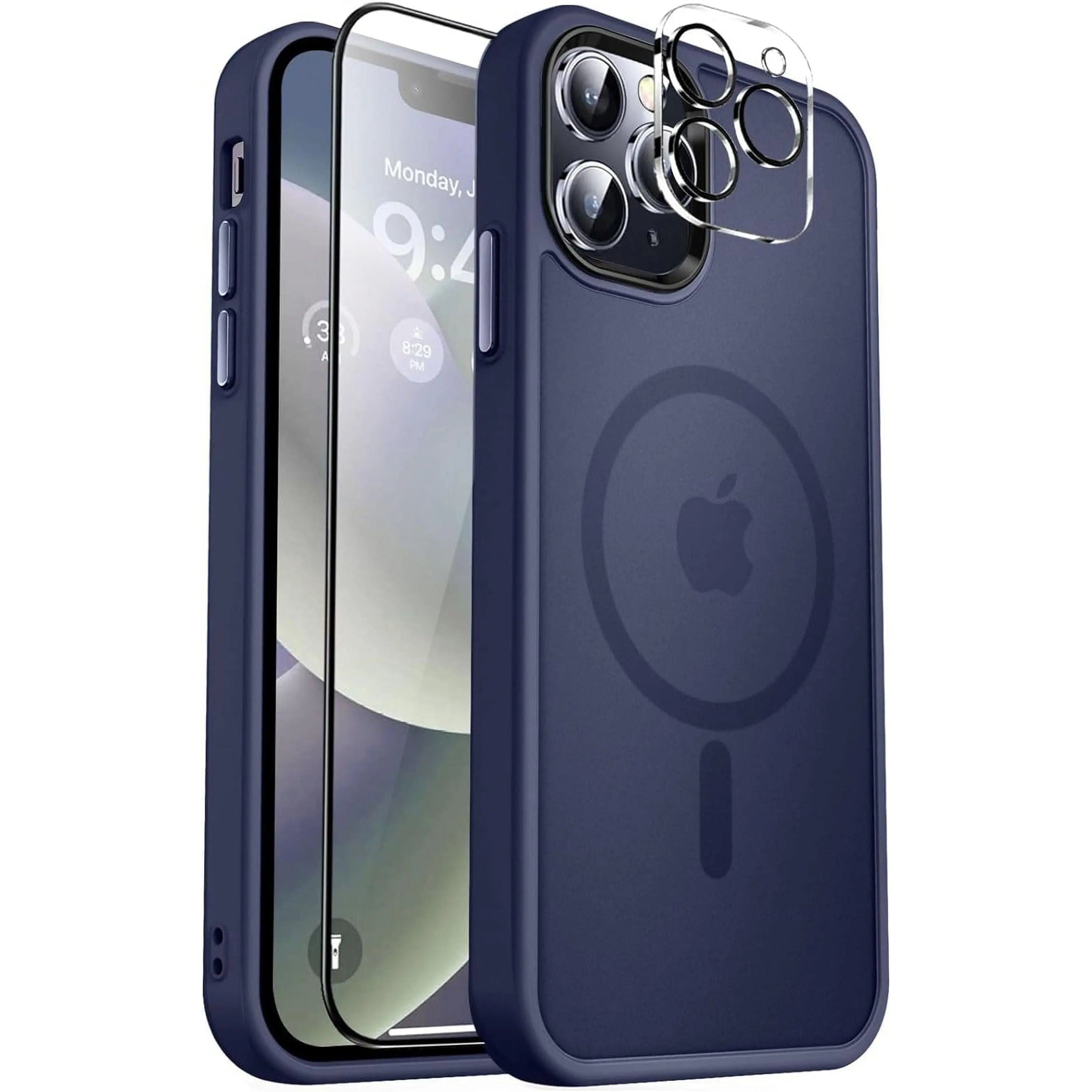 Bundle - Entronix - for iPhone 12 Pro Max - [Magnetic] Translucent Matte Case, Screen Protector & Camera Lens Protector - Navy