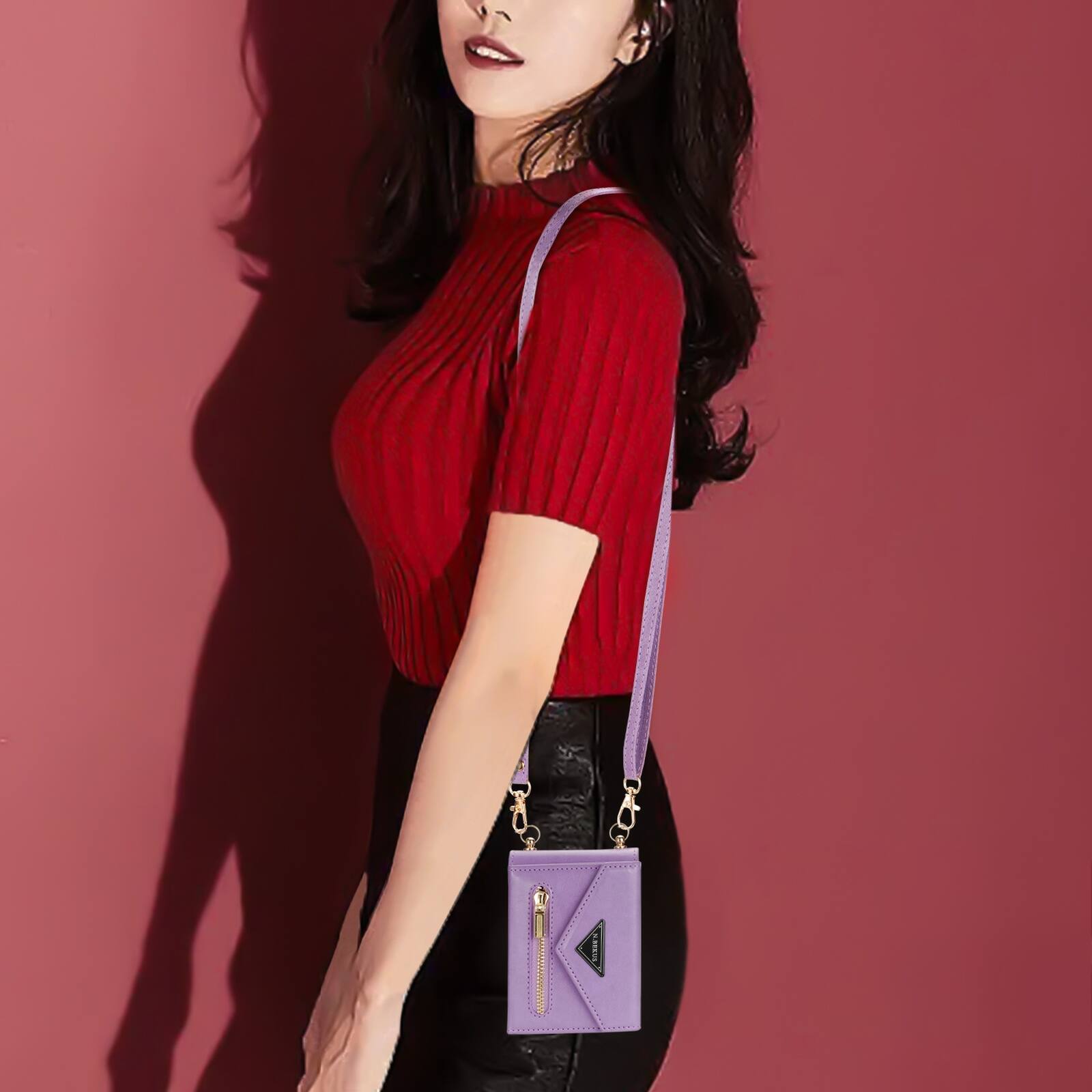 Back. Dteck - Crossbody Strap Case for Samsung Galaxy Z Flip8, Zipper Wallet Card Pocket Shockproof PU Leather Cover - Purple.