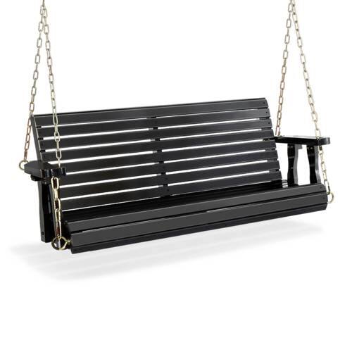 Front. Winado - 4 FT Patio Wooden Porch Swing, Heavy Duty 880 LBS Swing Chair Bench, with Hanging Chains for Outdoor Courtyard Garden - Black.