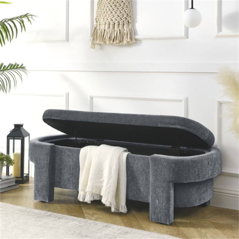Alt View 4. HTUTWOO - Linen Fabric Upholstered Bench for Entryway & Bedroom - Large Storage Space Ottoman Bench - 51.5'' x 20.5'' x 17'' - Grey.