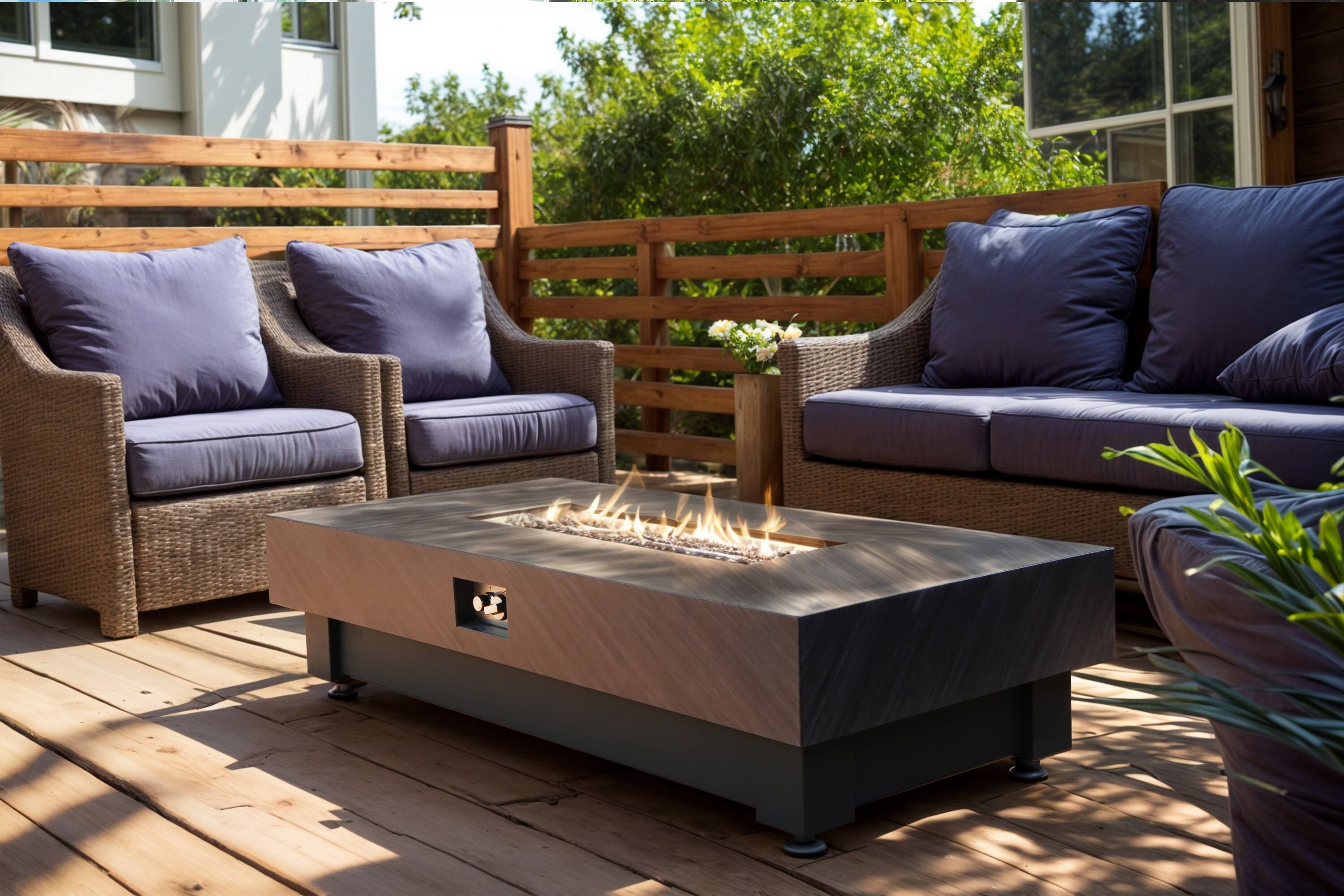 Alt View 6. PexFix - 60" Rectangular Propane Fire Pit Table, 60,000 BTU Outdoor Heater with Lava Rock Cove for Patio - Black.