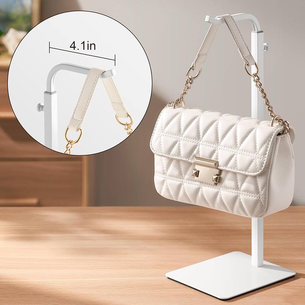 Back. PARKER SLATER - 3-Pack White Purse Display Stands – Adjustable Hooks for Bags, Purses & Wreaths - White.