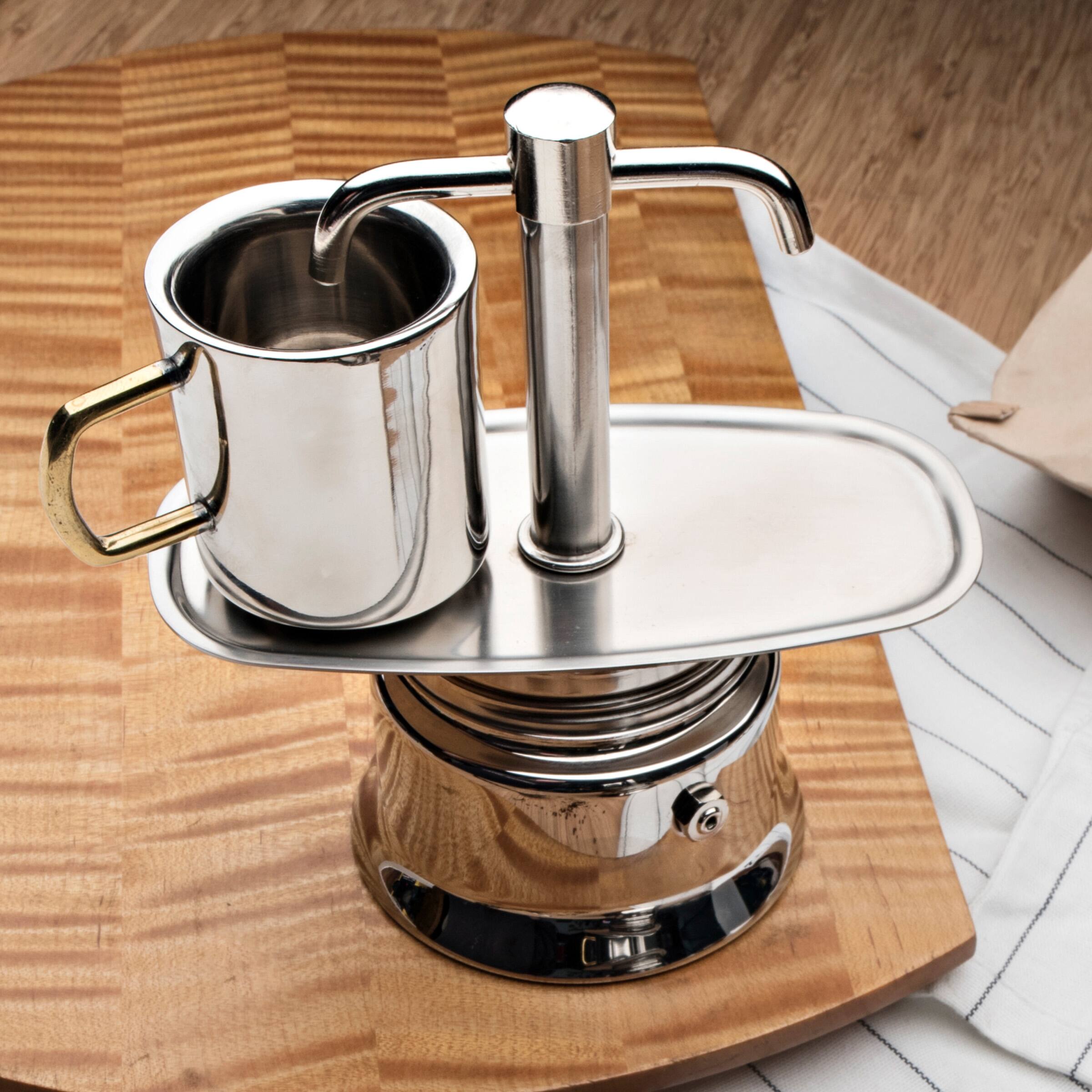 Alt View 3. Kings County Tools - Double Spout 2 Cup Coffee Maker - Chrome.