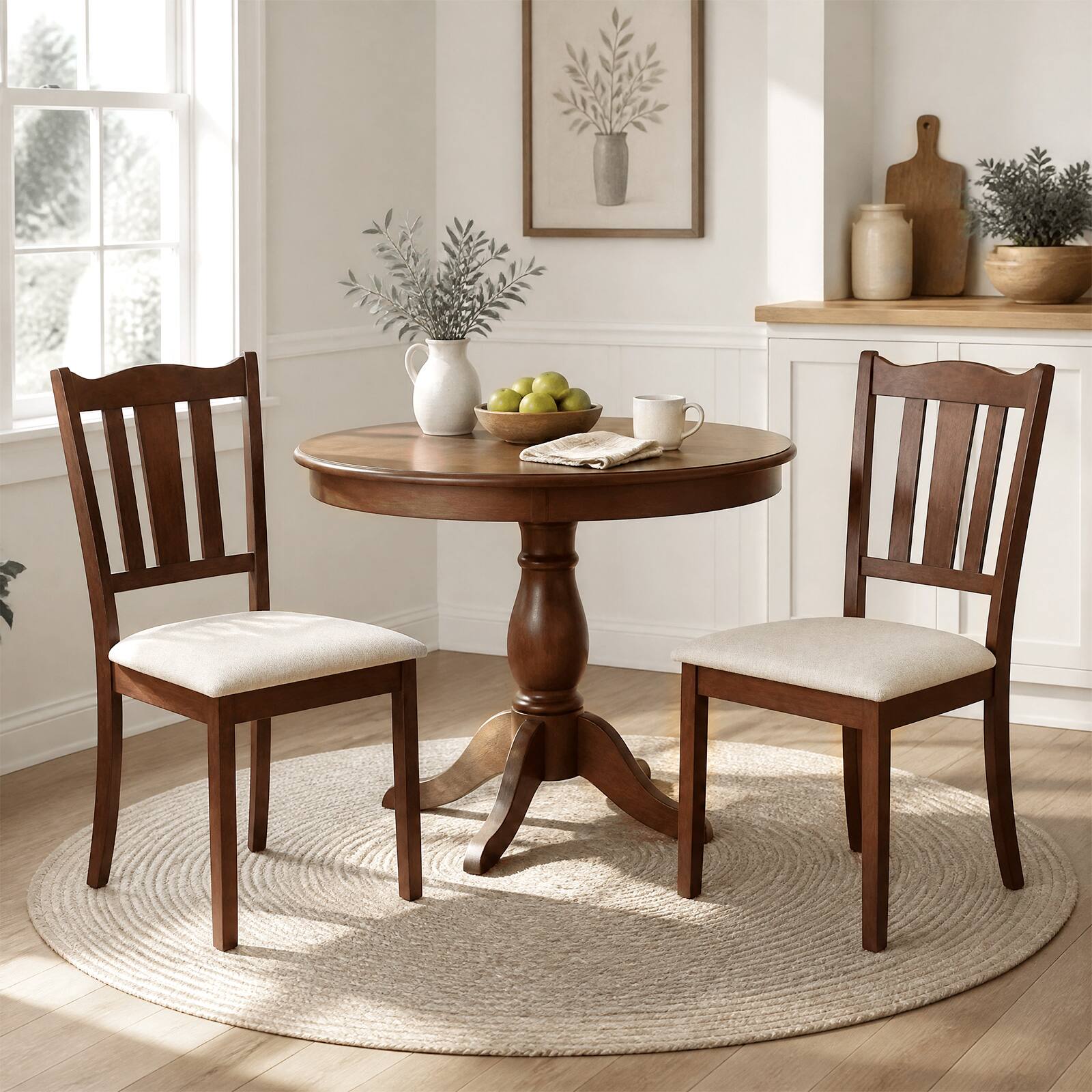Alt View 1. Costway - Costway Wooden Dining Chair Set of 2 with Hollow Back & Soft-padded Cushion for Kitchen - Walnut + Beige.