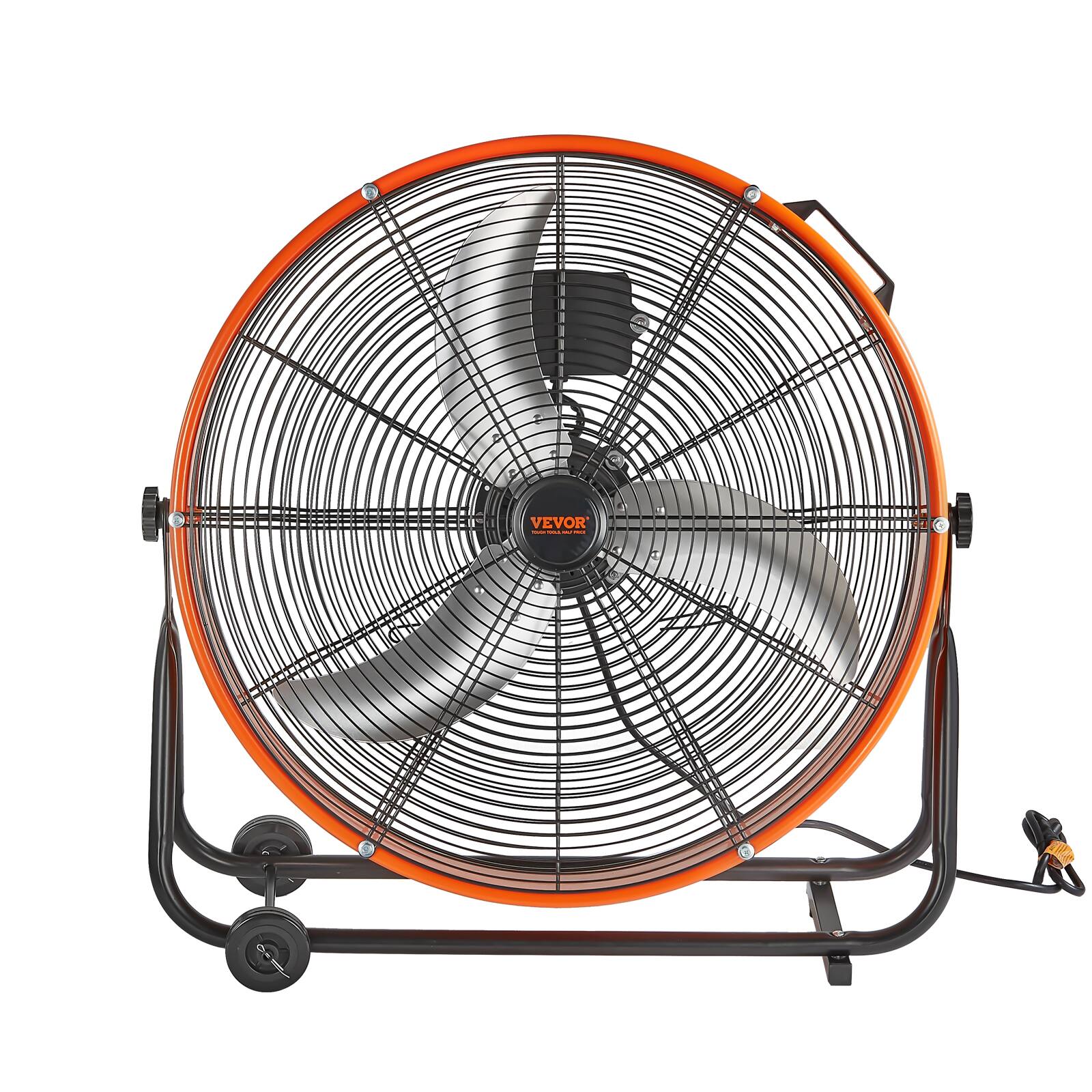 Alt View 5. VEVOR - Drum Fan, 24 Inch High Velocity Industrial Shop Fan, Heavy Duty Commercial Use 3-Speed 8600CFM, 360°Adjustable Tilting - Orange;Black.