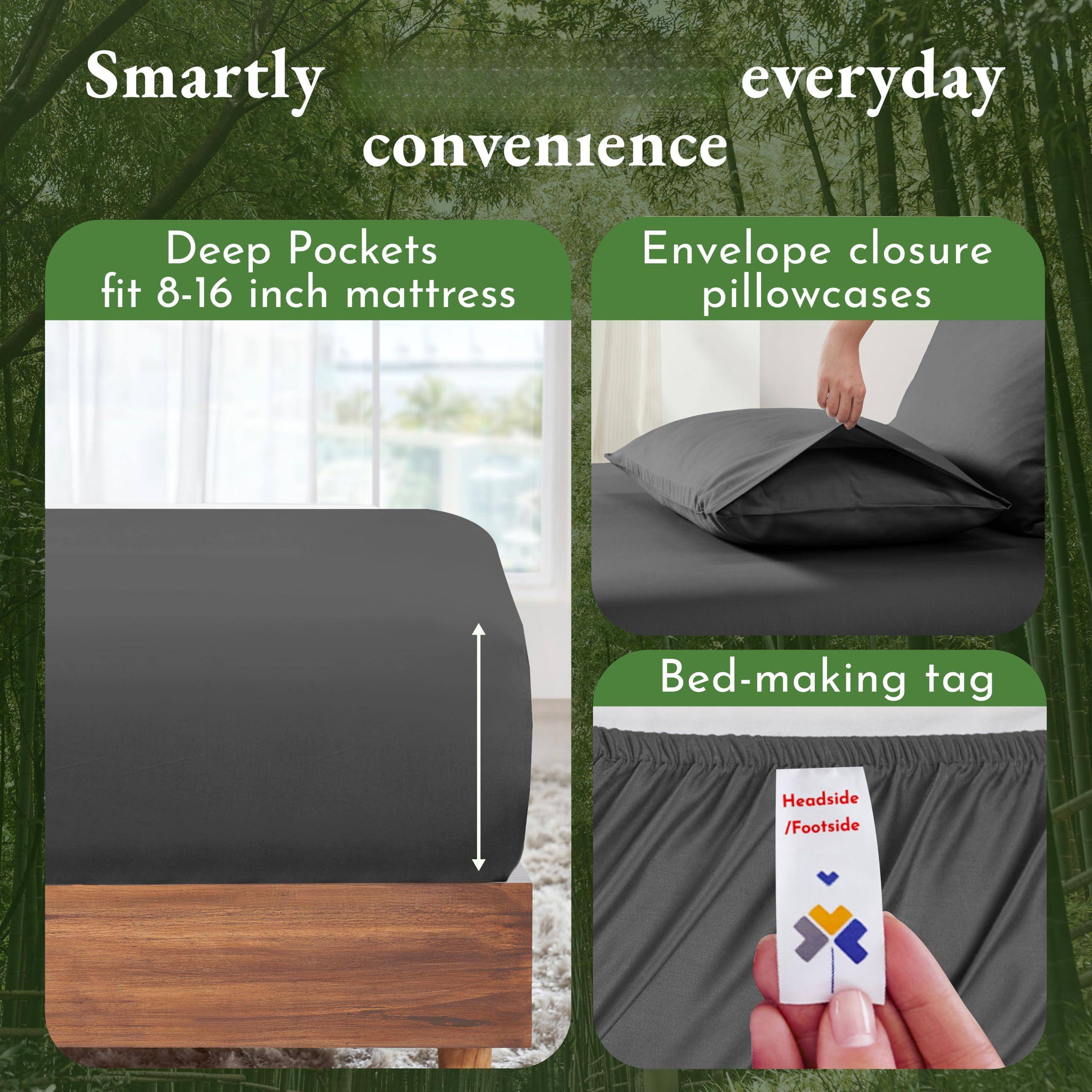 Smartly everyday convenience

- Deep Pockets fit 8-16 inch mattress
- Envelope closure pillowcases
- Bed-making tag
  - Headside / Footside