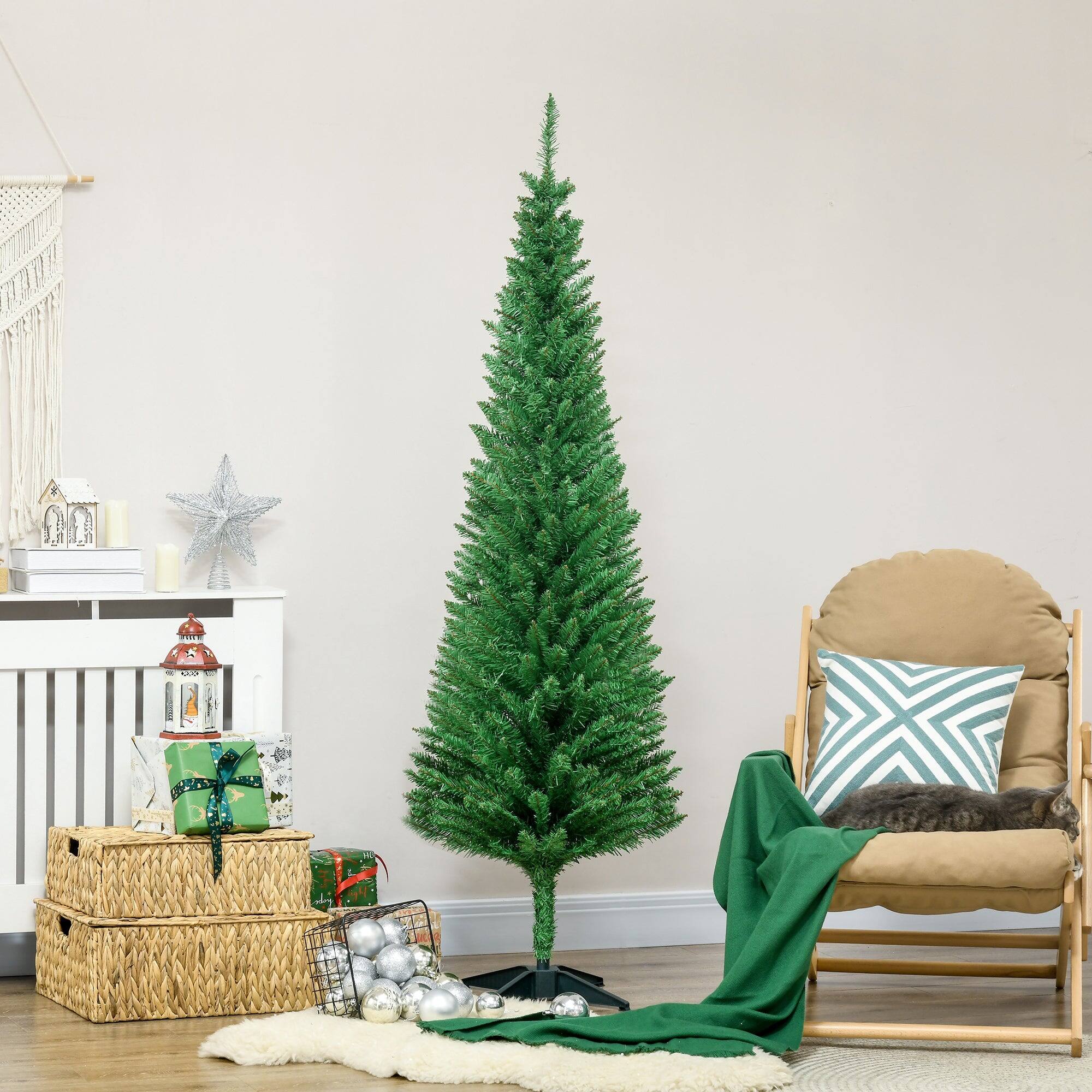 Angle. BreeBe - 6 ft Artificial Pencil Christmas Tree - Light Green.