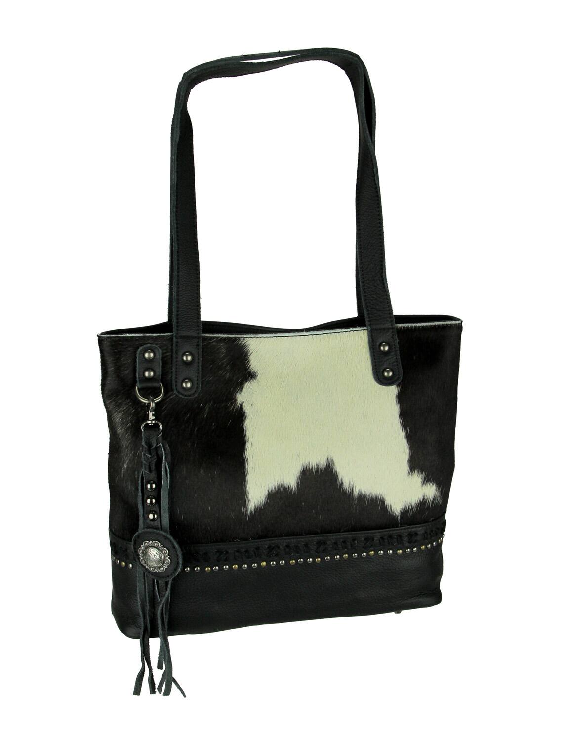 Front. Delila - Montana West Delila Hair-On Hide Genuine Leather Shoulder Tote Bag - Brown.