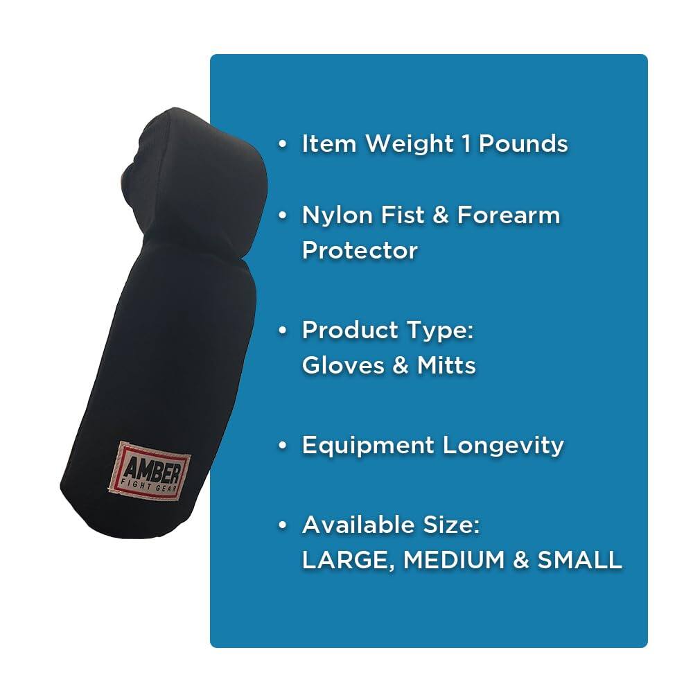 - Item Weight: 1 Pound
- Nylon Fist & Forearm Protector
- Product Type: Gloves & Mitts
- Equipment Longevity
- Available Size: LARGE, MEDIUM & SMALL