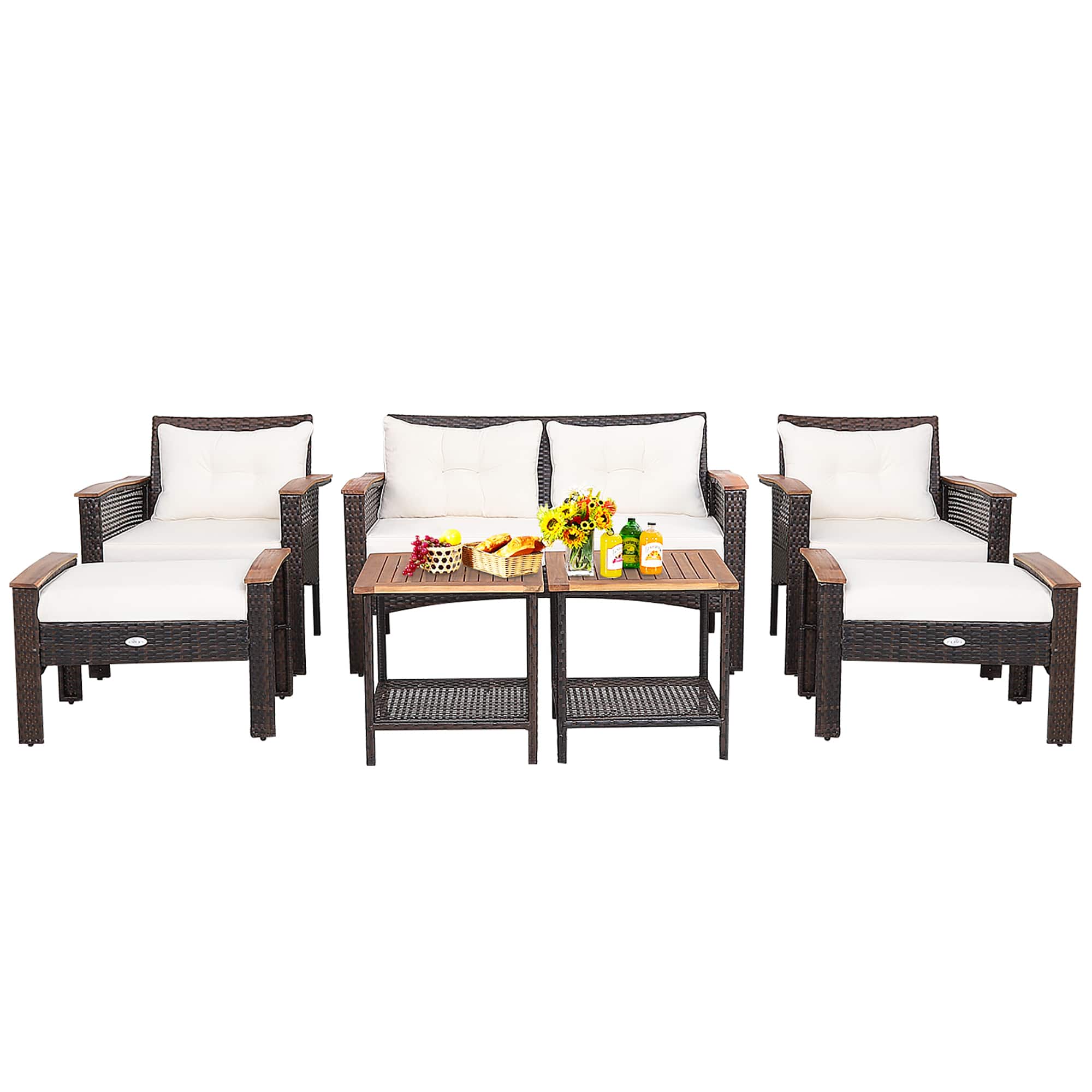 Costway - 7PCS Patio Rattan Furniture Set Cushioned Loveseat Sofa Ottoman Table - Mix Brown,Off White price history on PriceWatchPro