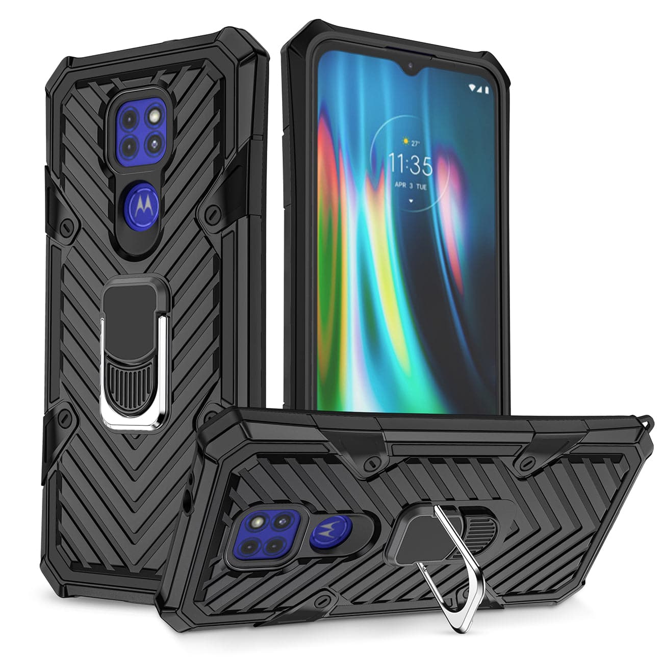 Reiko - Kickstand Anti-Shock And Anti Falling Case For Moto G9/G9 Play In - Black
