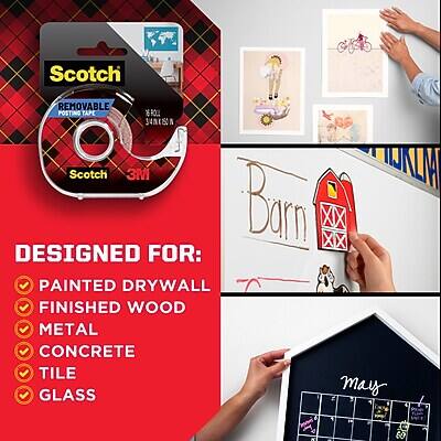 Scotch Removable Posting Tape  
6 Rolls  
3M  
Designed for:  
- Painted Drywall  
- Finished Wood  
- Metal  
- Concrete  
- Tile  
- Glass  

1 May  
16  
4  
60
