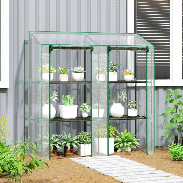 Alt View 9. PULUZ - Lean-to Greenhouse, Portable Greenhouse with 3 Tier Shelves, 2 Roll-Up Zippered Doors - Clear.