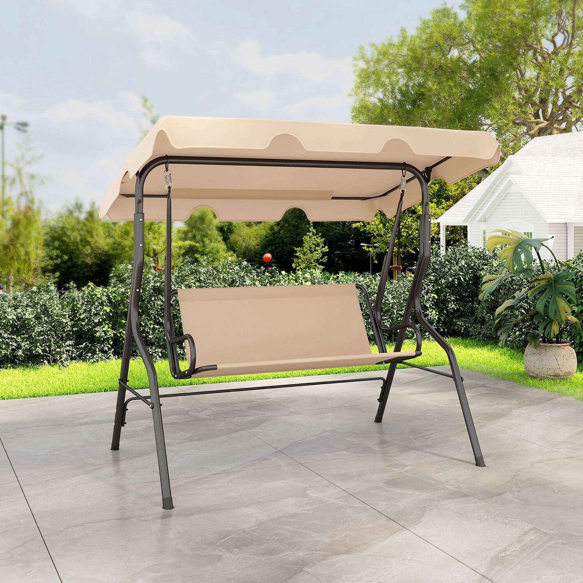 Alt View 8. Gymax - Gymax 3-Person Swing Chair Porch Swing Seat w/ Adjustable Canopy Removable Cushion Coffee - Coffee.