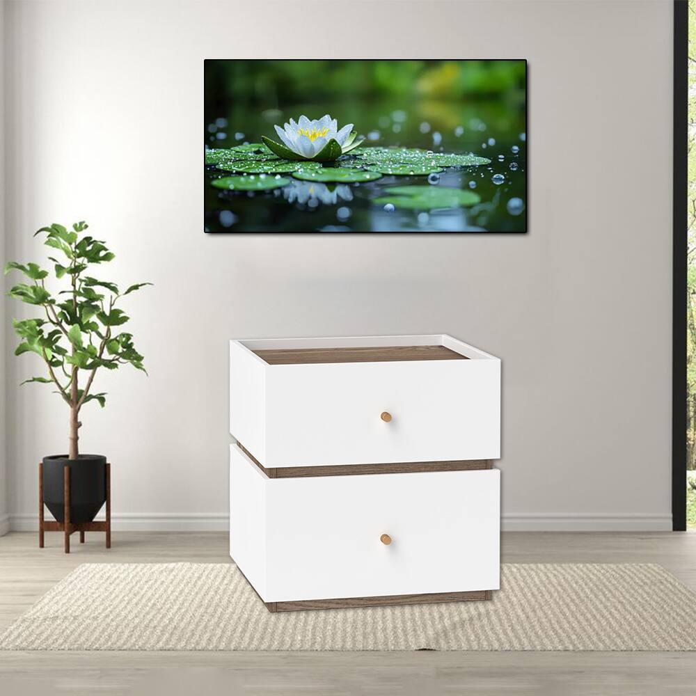 Hivvago - Stylish Wooden Nightstand with Double Drawer Design - White