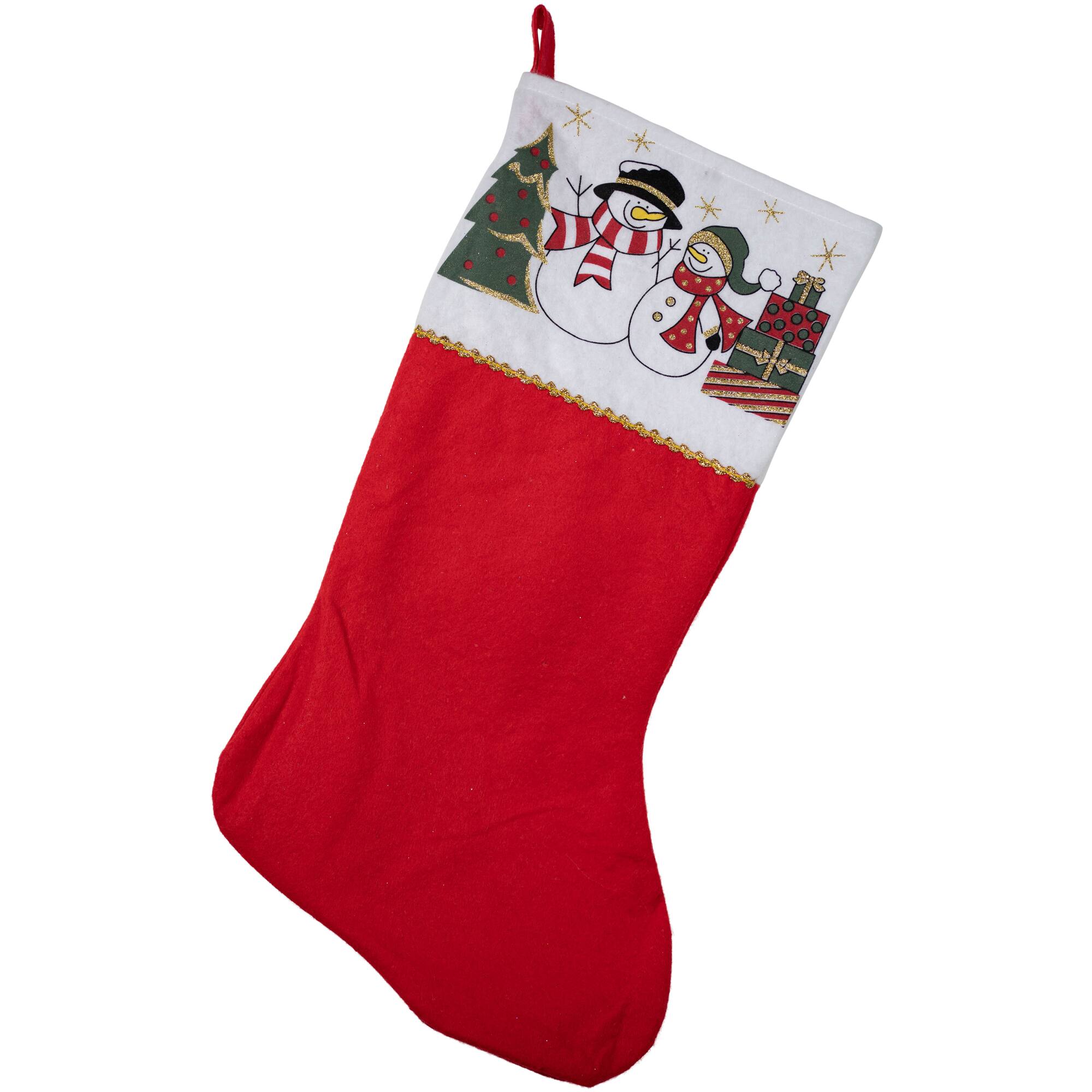 Front. Northlight - 19" Red Jolly Snowmen Scene Christmas Stocking - Red.