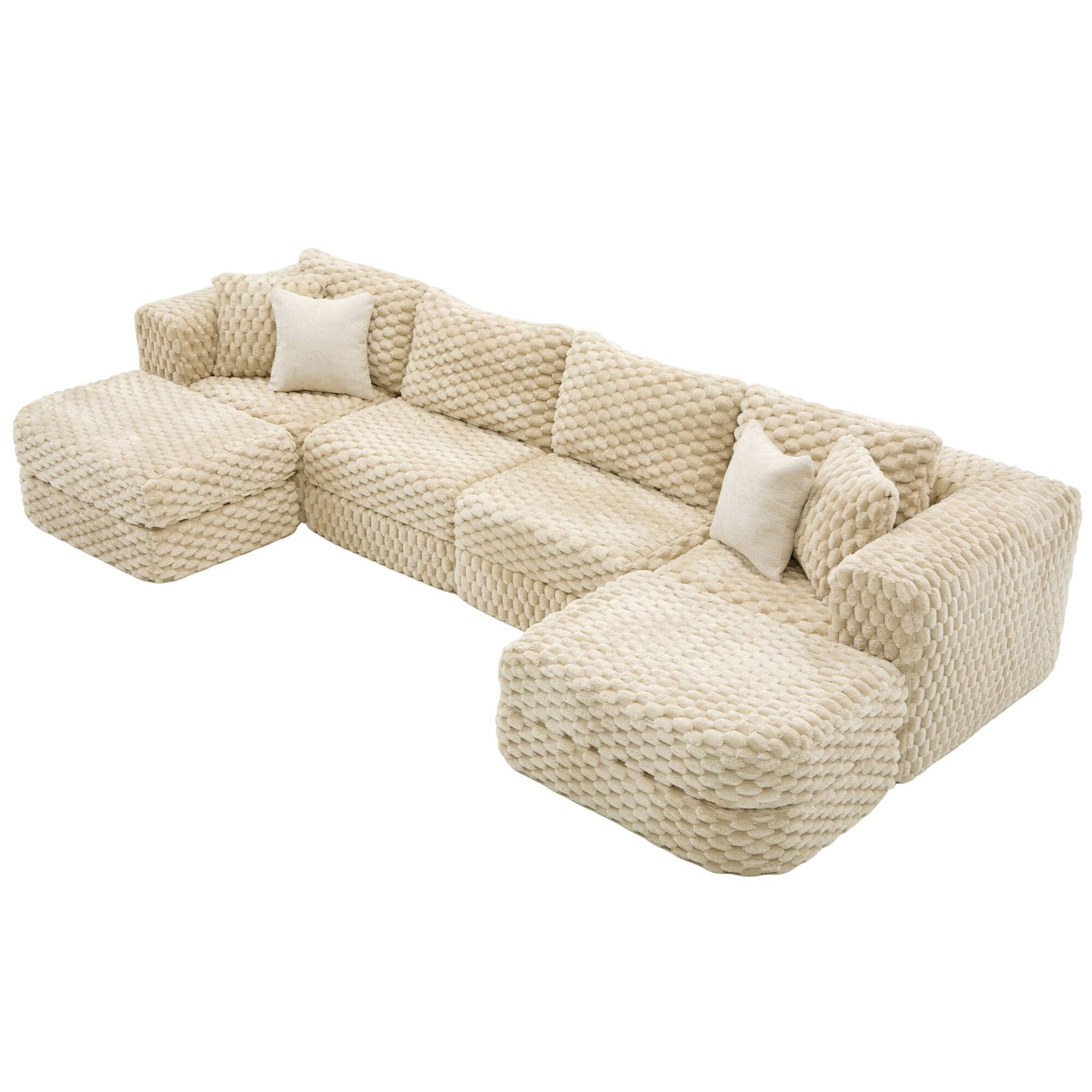 Left. Whisen - Modular Boneless Sectional Sofa with Two Movable Ottomans for Living Room - Coffee.