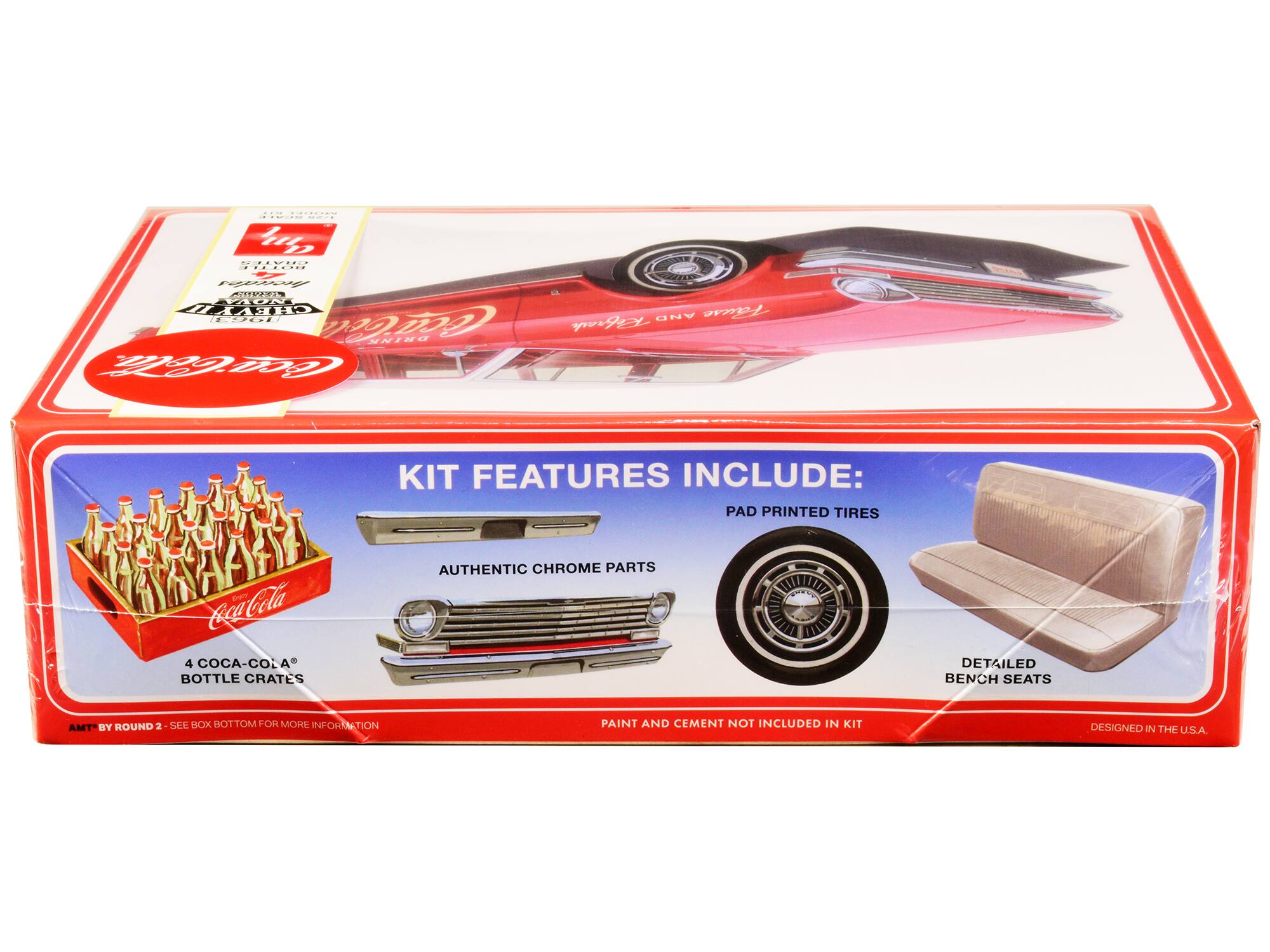 KIT FEATURES INCLUDE:

- PAD PRINTED TIRES
- AUTHENTIC CHROME PARTS
- 4 COCA-COLA BOTTLE CRATES
- DETAILED BENCH SEATS

PAINT AND CEMENT NOT INCLUDED IN KIT

DESIGNED IN THE U.S.A.

AMT BY ROUND 2 - SEE BOX BOTTOM FOR MORE INFORMATION