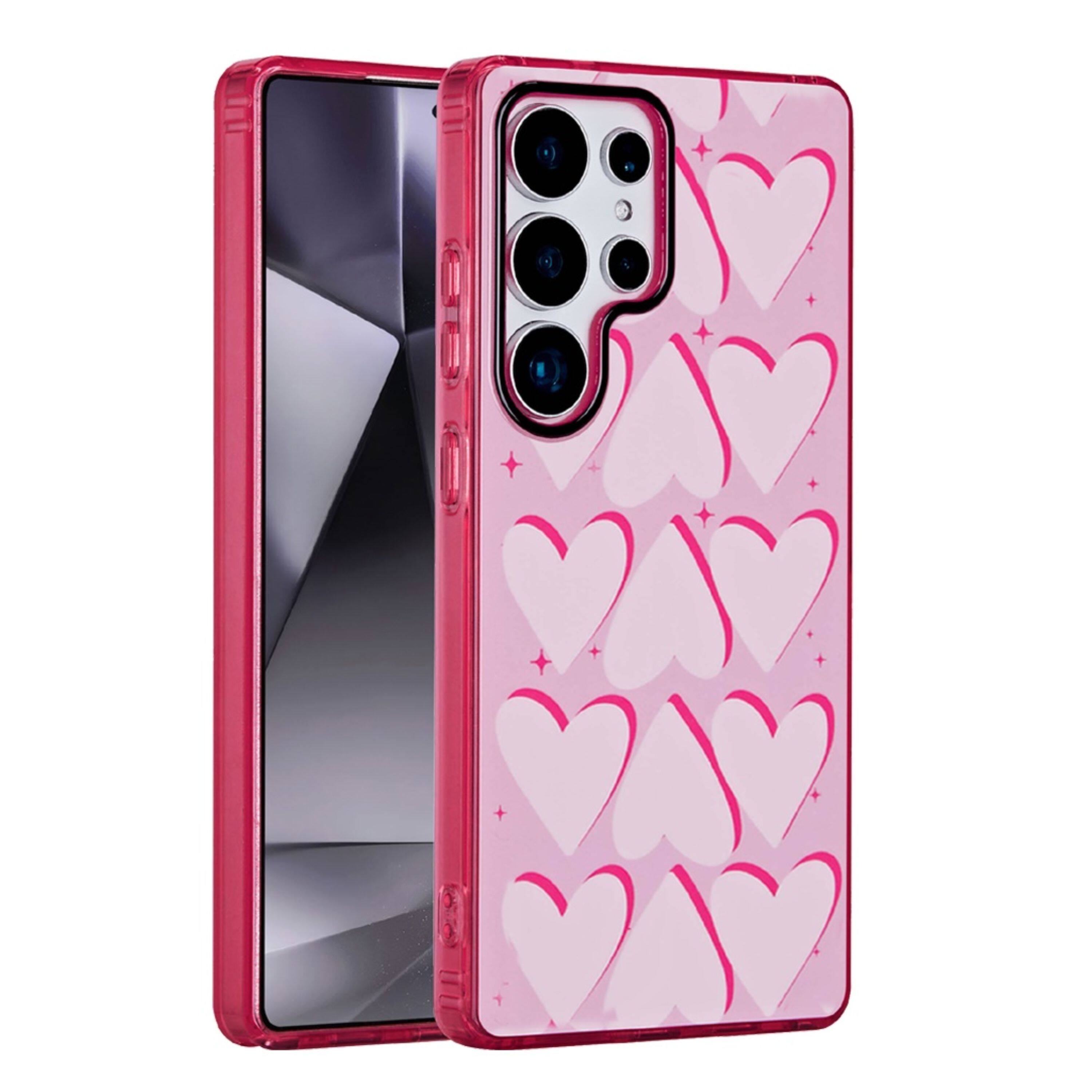 Front. Kitcheniva - Dual Layer In Mold No Fade Design TPU Phone Case For Samsung Galaxy S24 Ultra Big Hearts - Pink.