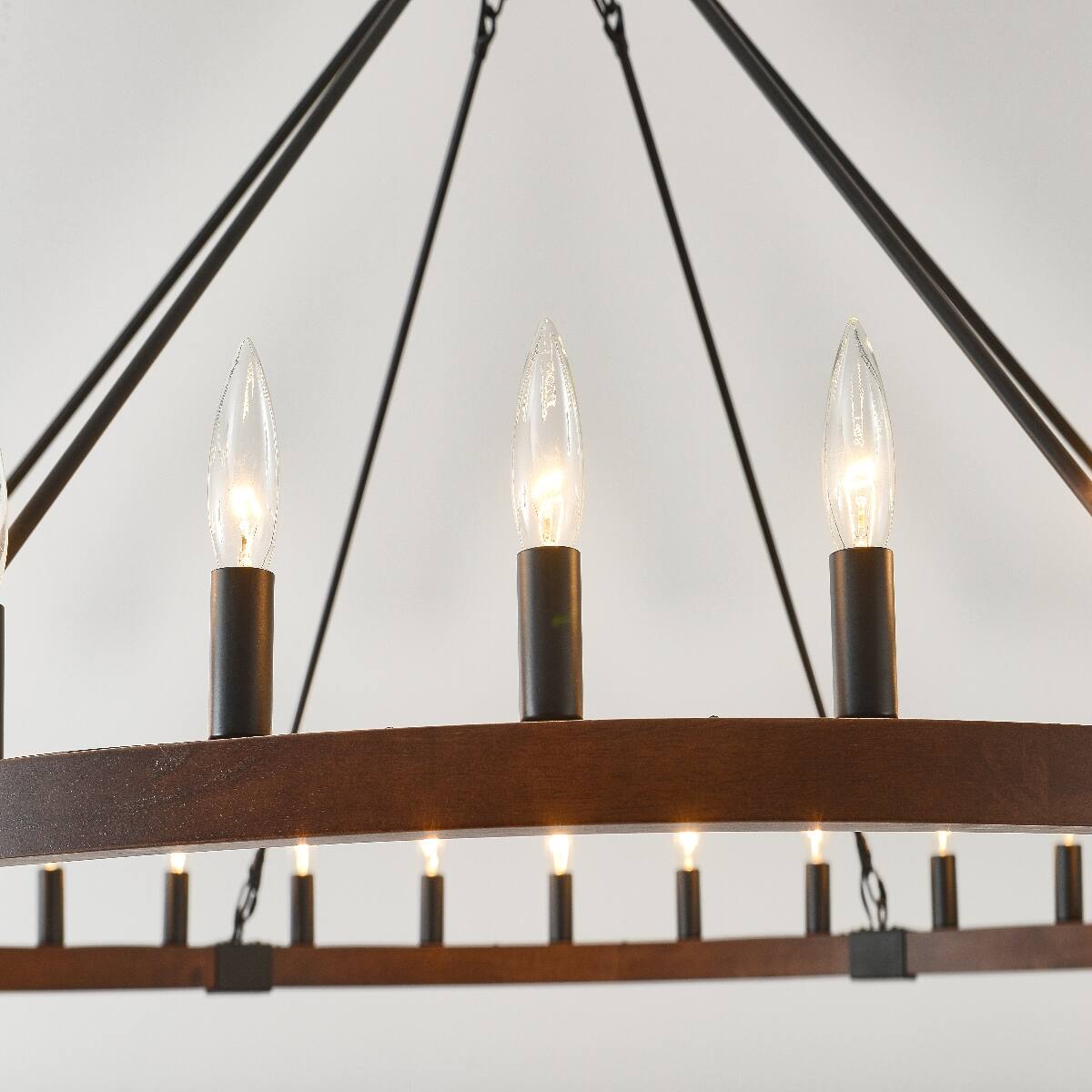 Left. Loheer - Loheer Wood Wagon Wheel Chandelier Matte Black Farmhouse Pendant Light for Dining Room.