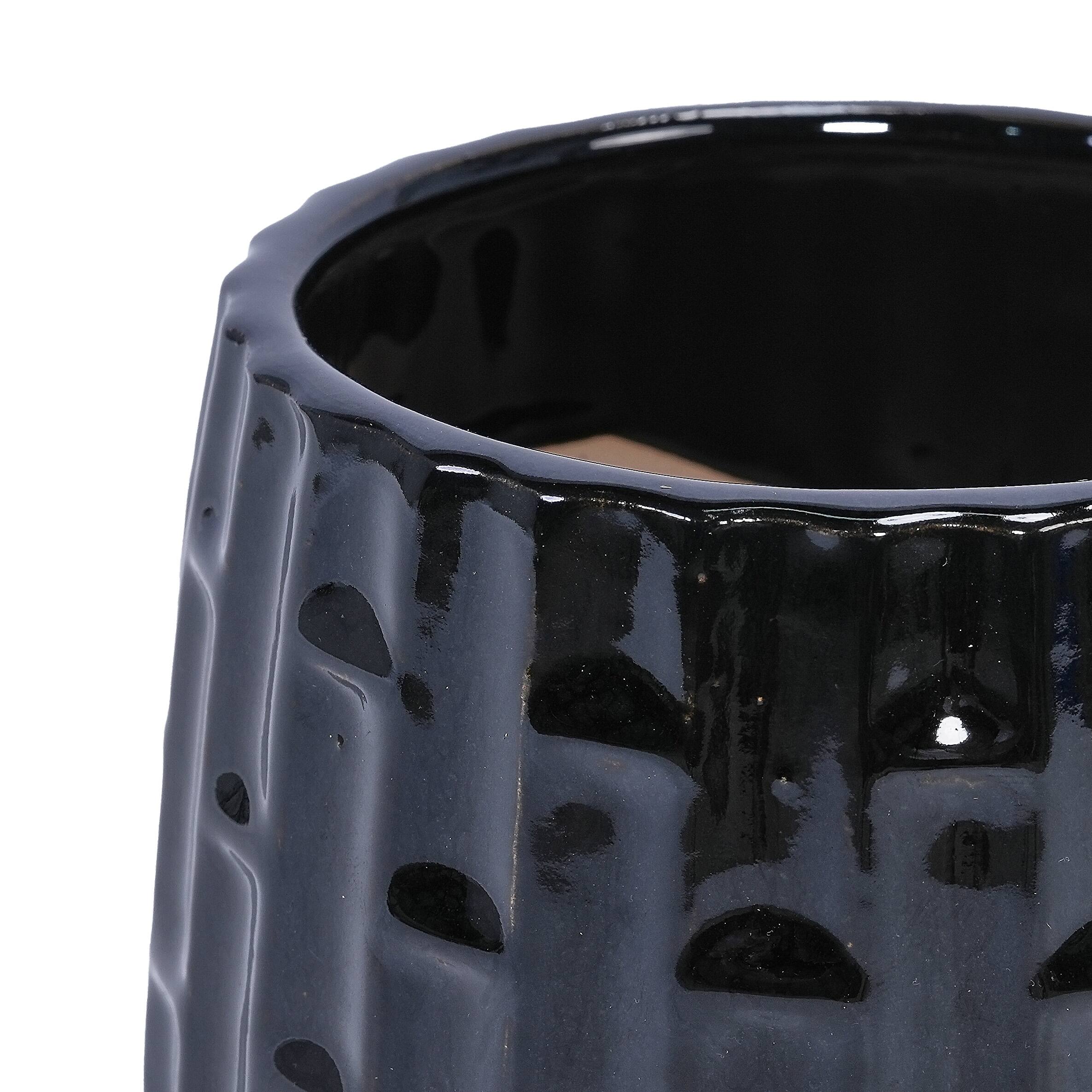 Alt View 10. Loheer - Loheer Ceramic Orchid Pot Set, Handmade Black Planter with Saucer, Breathable Clay, Groove Pattern, 6 and 8 Inch.