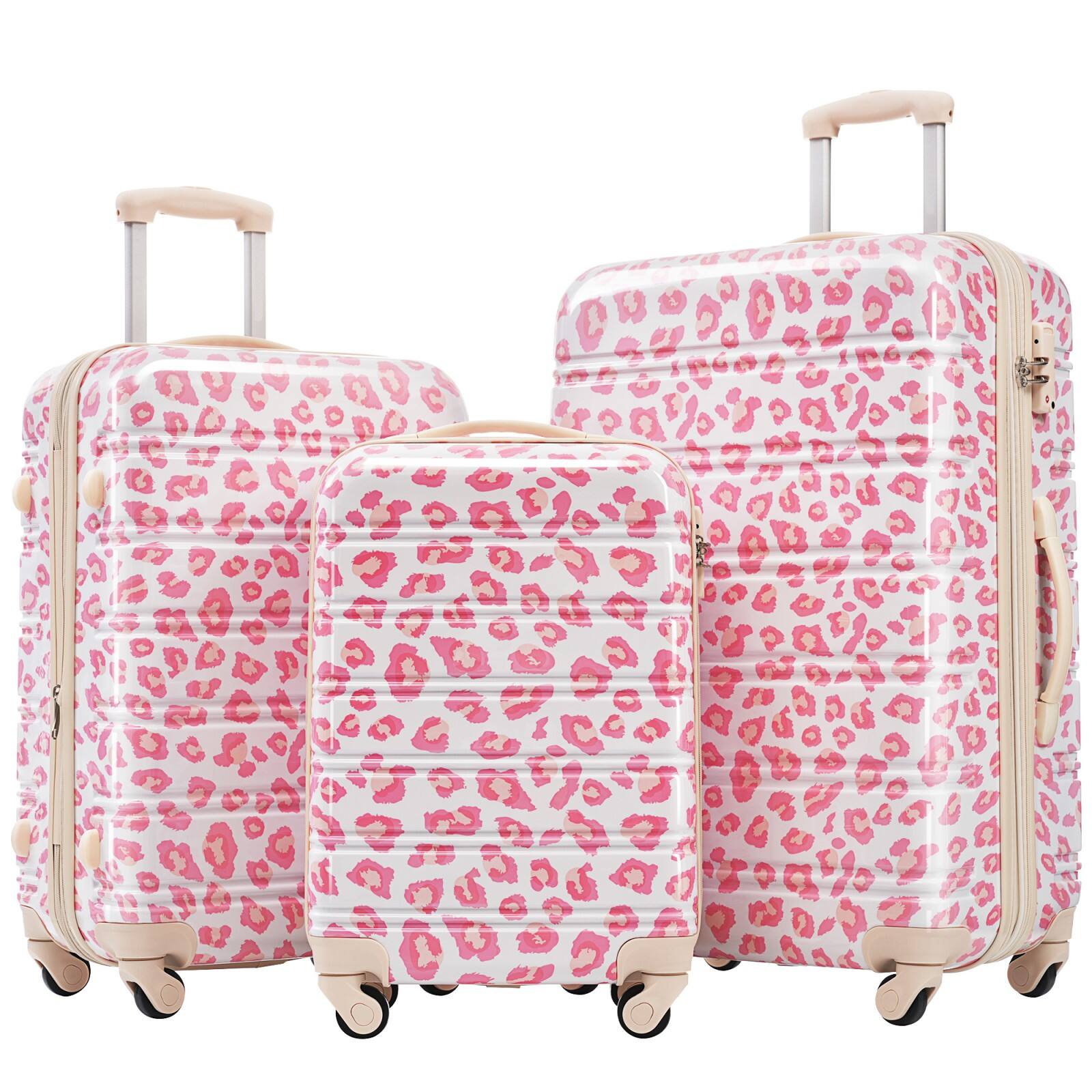 Ecooso - Hardshell Luggage Sets 3 pcs Spinner Suitcase with TSA Lock Lightweight-20"+24"+28" Luggages - Pink Leopard