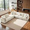 Front. Meqiodas - Modular Sectional Sofa, 7 Seater Cloud Sectional Couch with Movable Ottoman, Chenille Sofa Couch for Living Room - Beige.