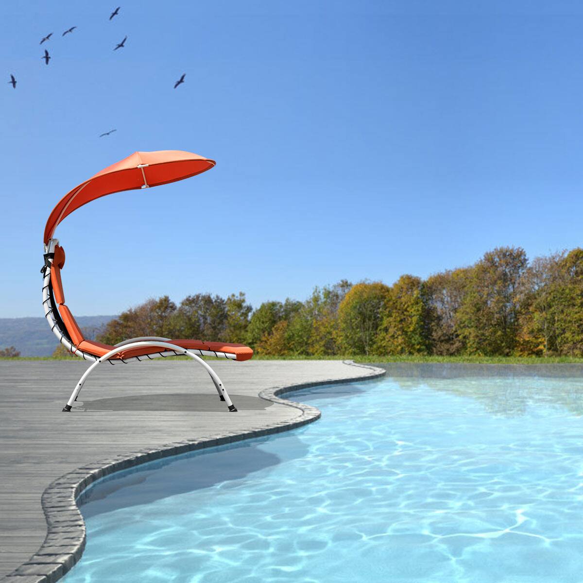 Alt View 3. Costway - Costway Chaise Lounge Chair with Canopy Hammock Chair with Canopy - Orange.